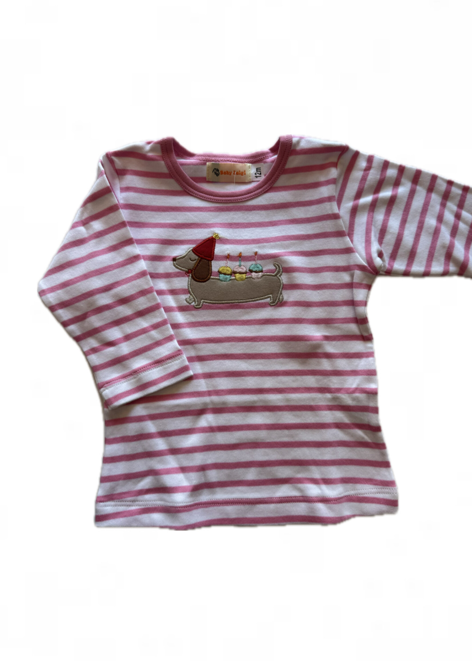 Luigi Kids Girls Stripe L/S Dachshund Cupcake T-Shirt