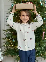 Pink Chicken boys jack shirt - tree farm embroidery