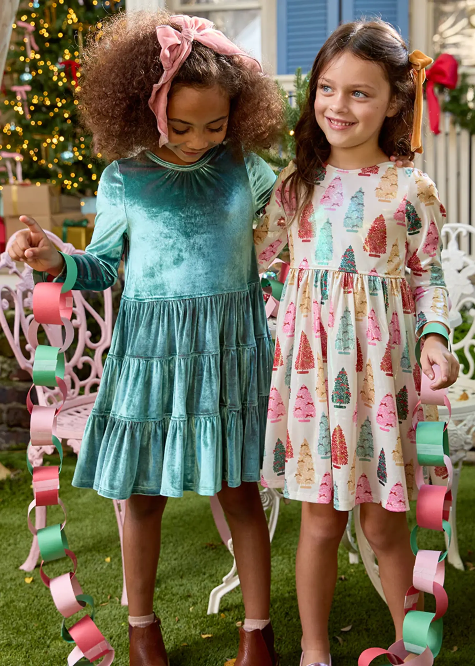 Pink Chicken girls lame steph dress - bottle brush trees