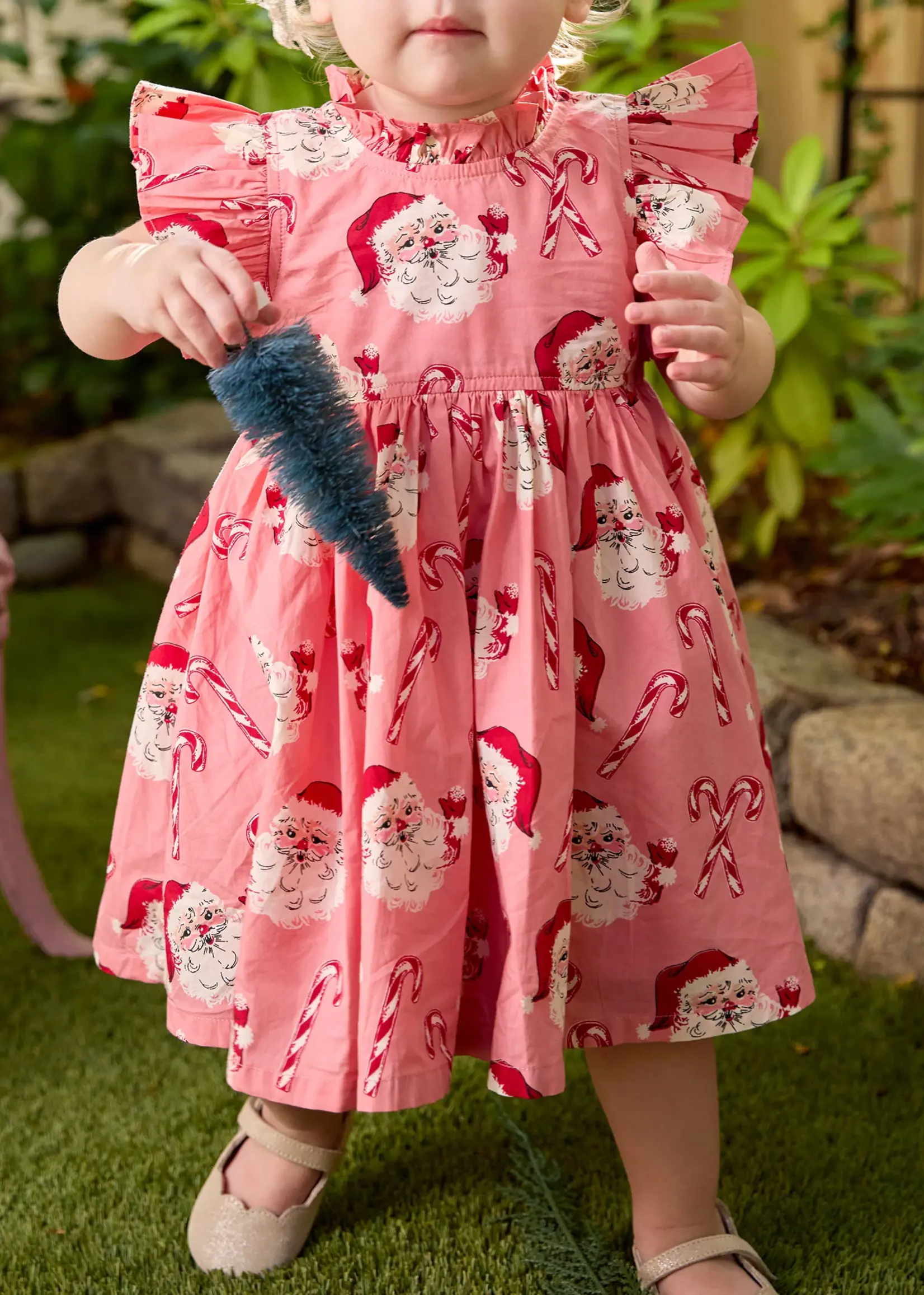 Pink Chicken baby girls jennifer dress set - pink candy cane santa