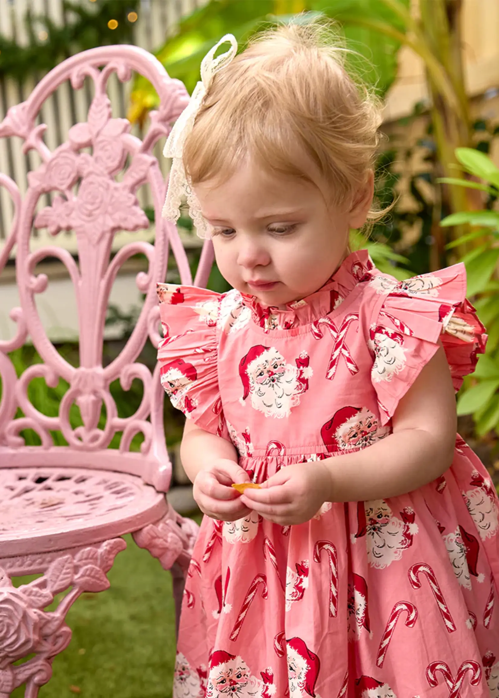 Pink Chicken baby girls jennifer dress set - pink candy cane santa