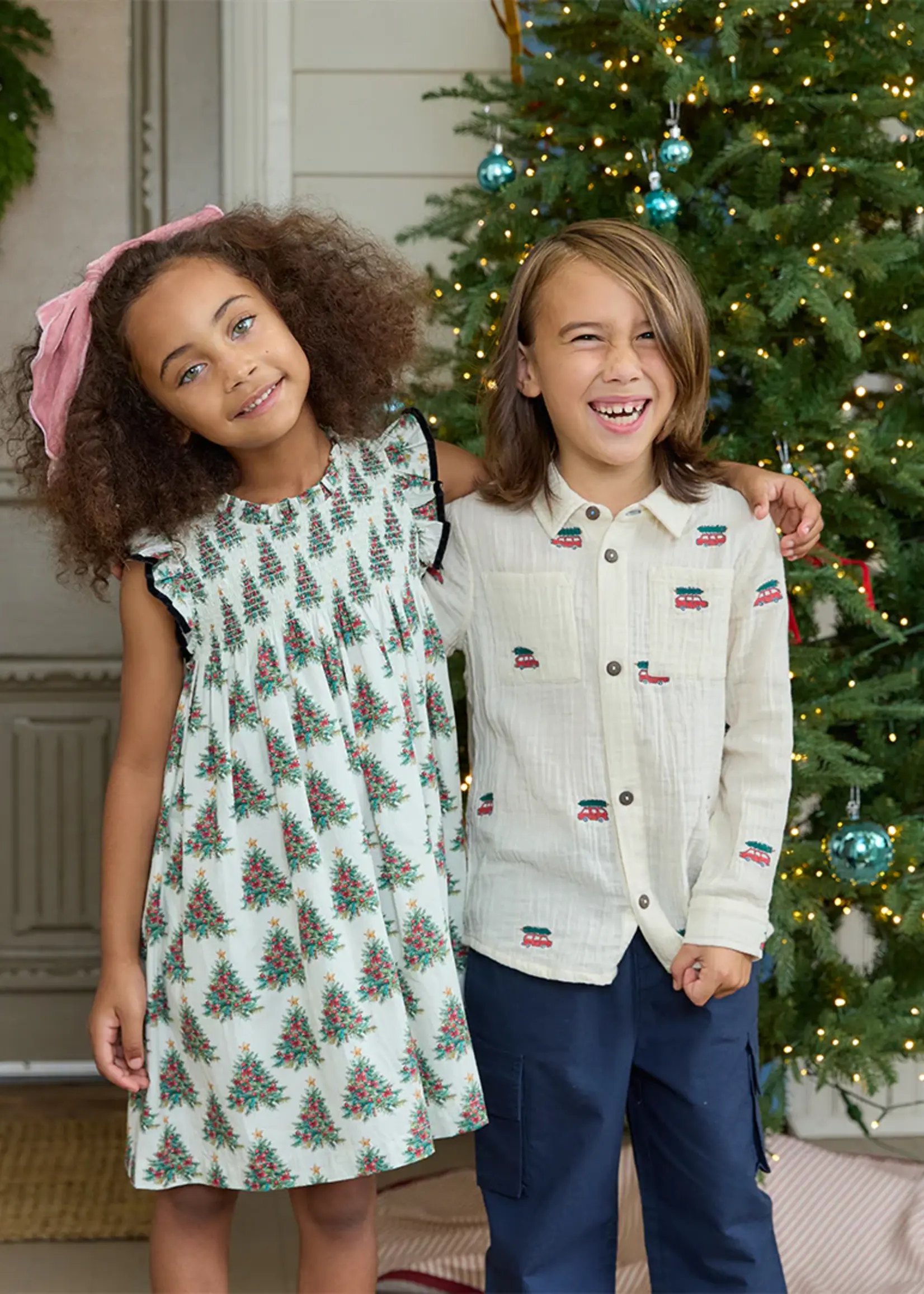 Pink Chicken girls stevie dress - vintage trees
