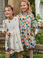 Pink Chicken girls embroidery brooke dress - christmas lights