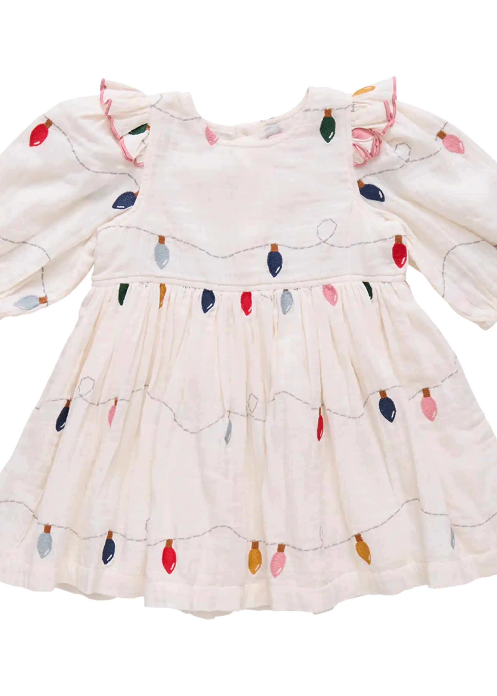 Pink Chicken girls embroidery brooke dress - christmas lights