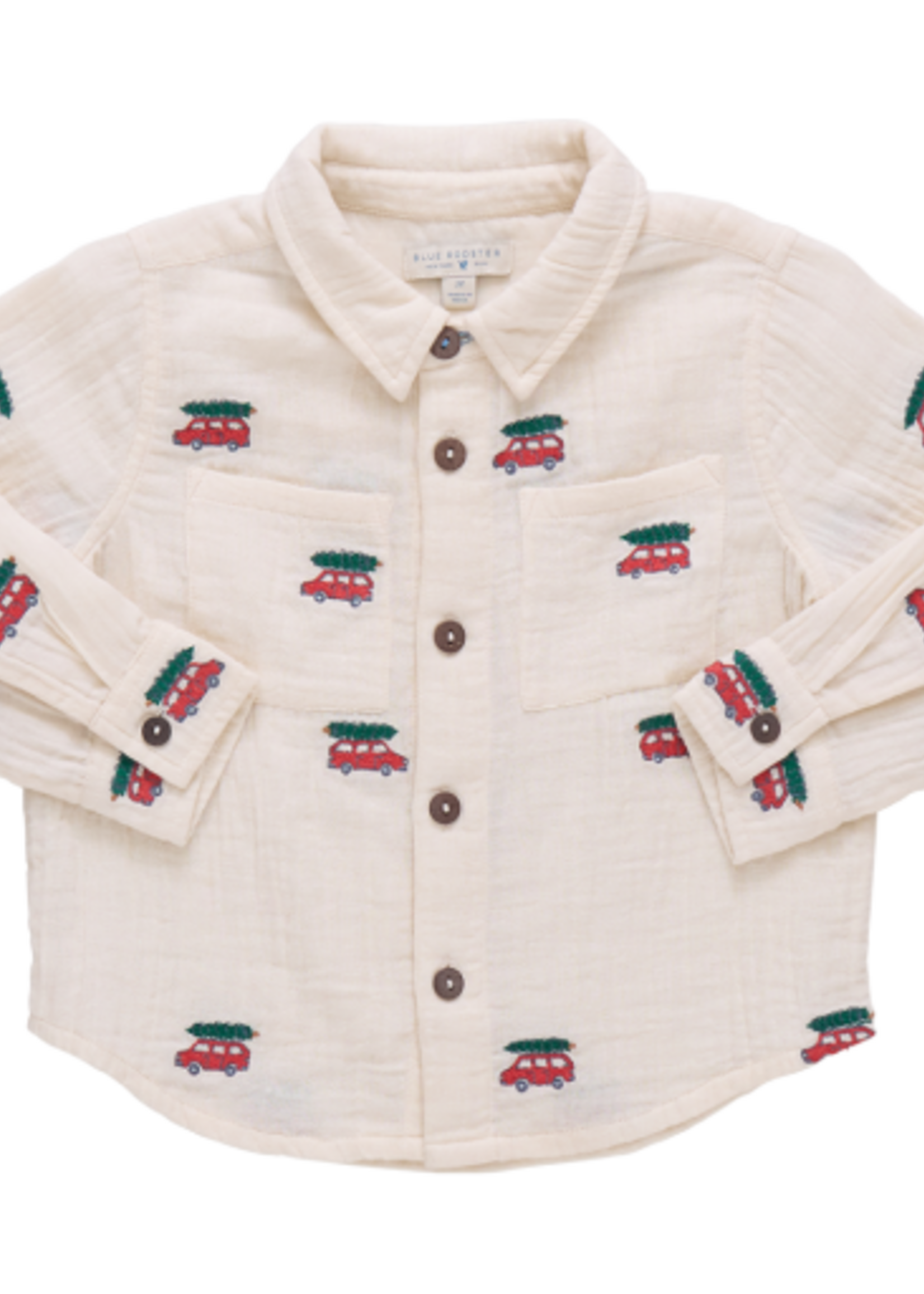 Pink Chicken boys jack shirt - tree farm embroidery