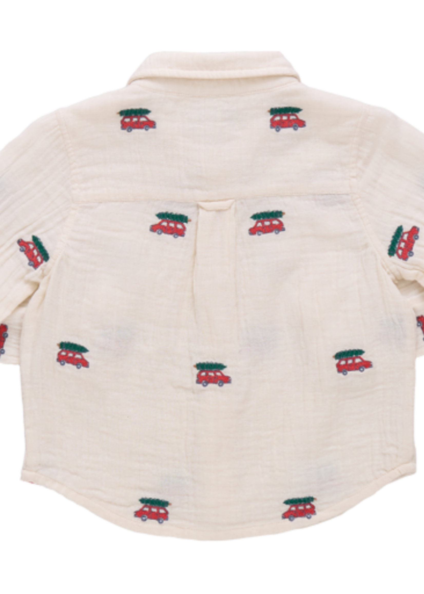 Pink Chicken boys jack shirt - tree farm embroidery