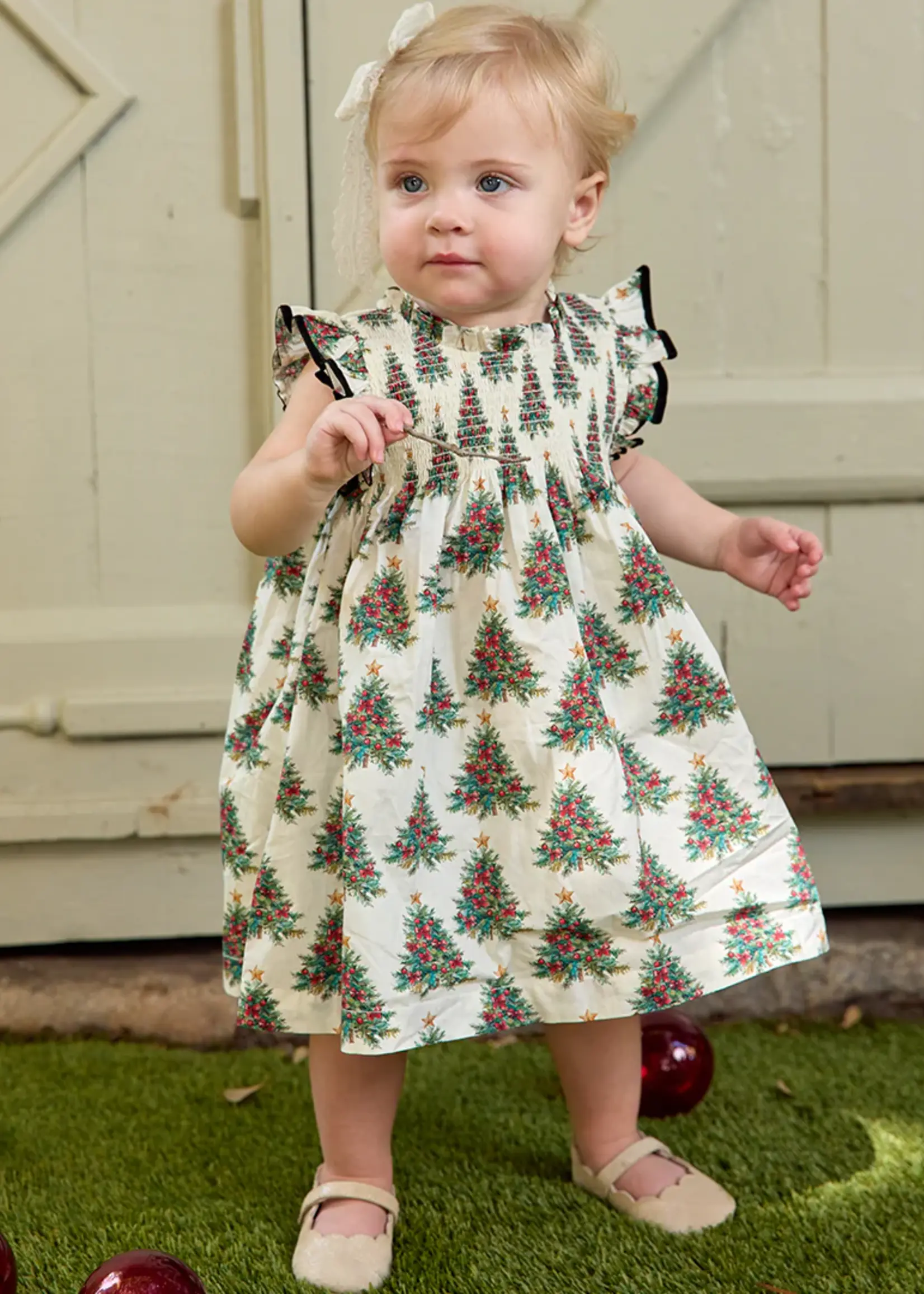 Pink Chicken baby girls stevie dress set - vintage trees