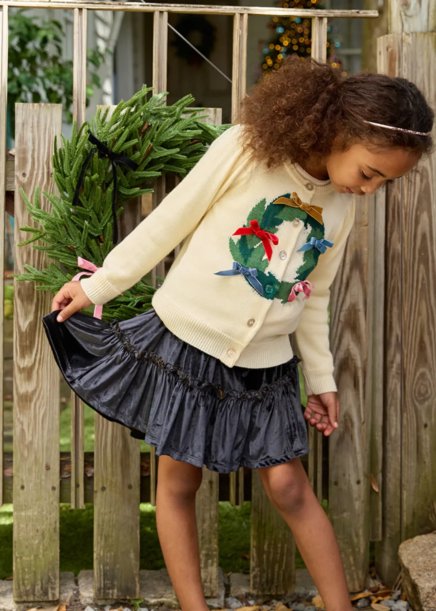 Pink Chicken girls constance sweater - holiday wreath