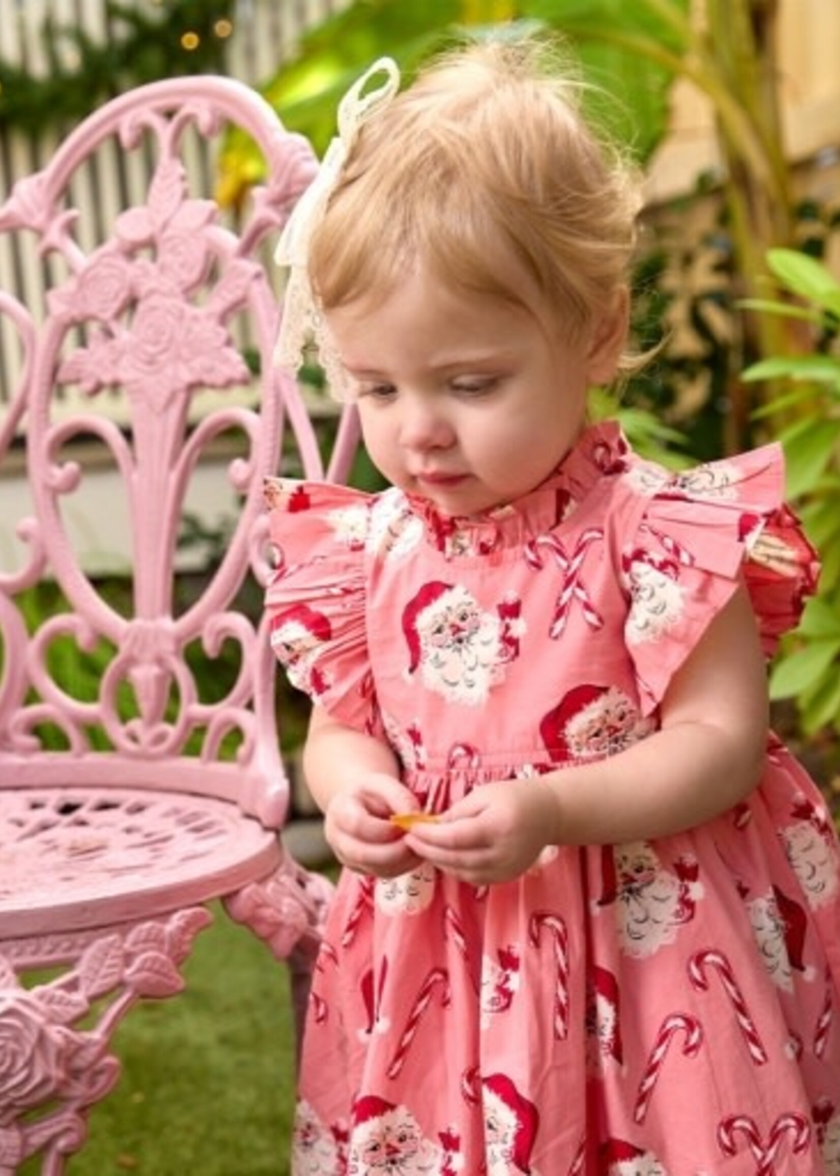 Pink Chicken baby girls jennifer dress set - pink candy cane santa