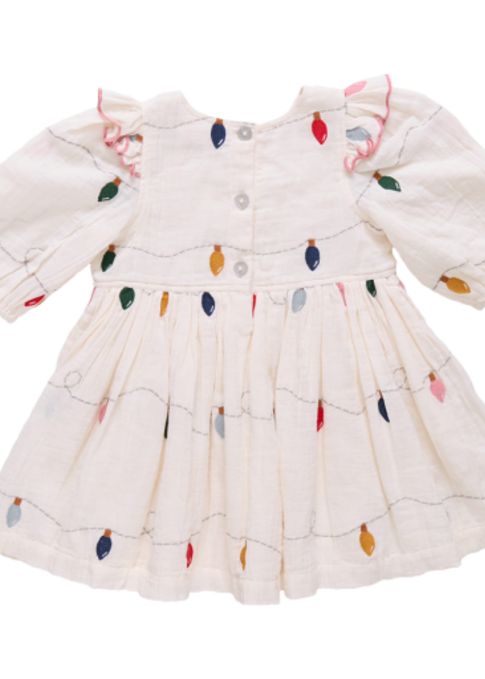 Pink Chicken girls embroidery brooke dress - christmas lights