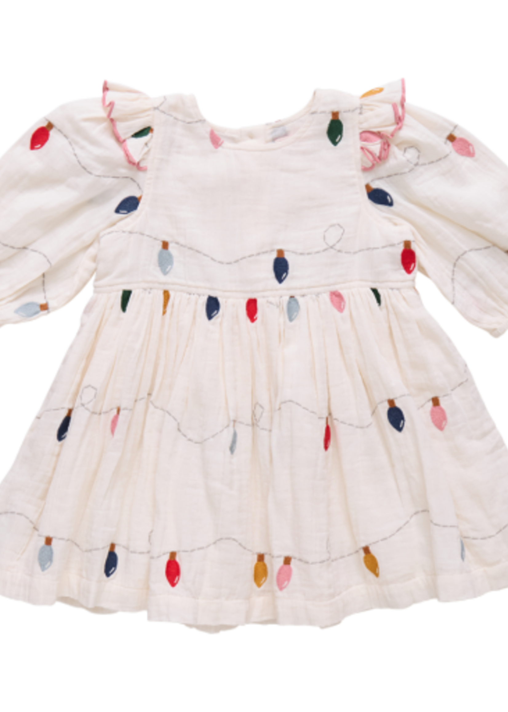 Pink Chicken girls embroidery brooke dress - christmas lights
