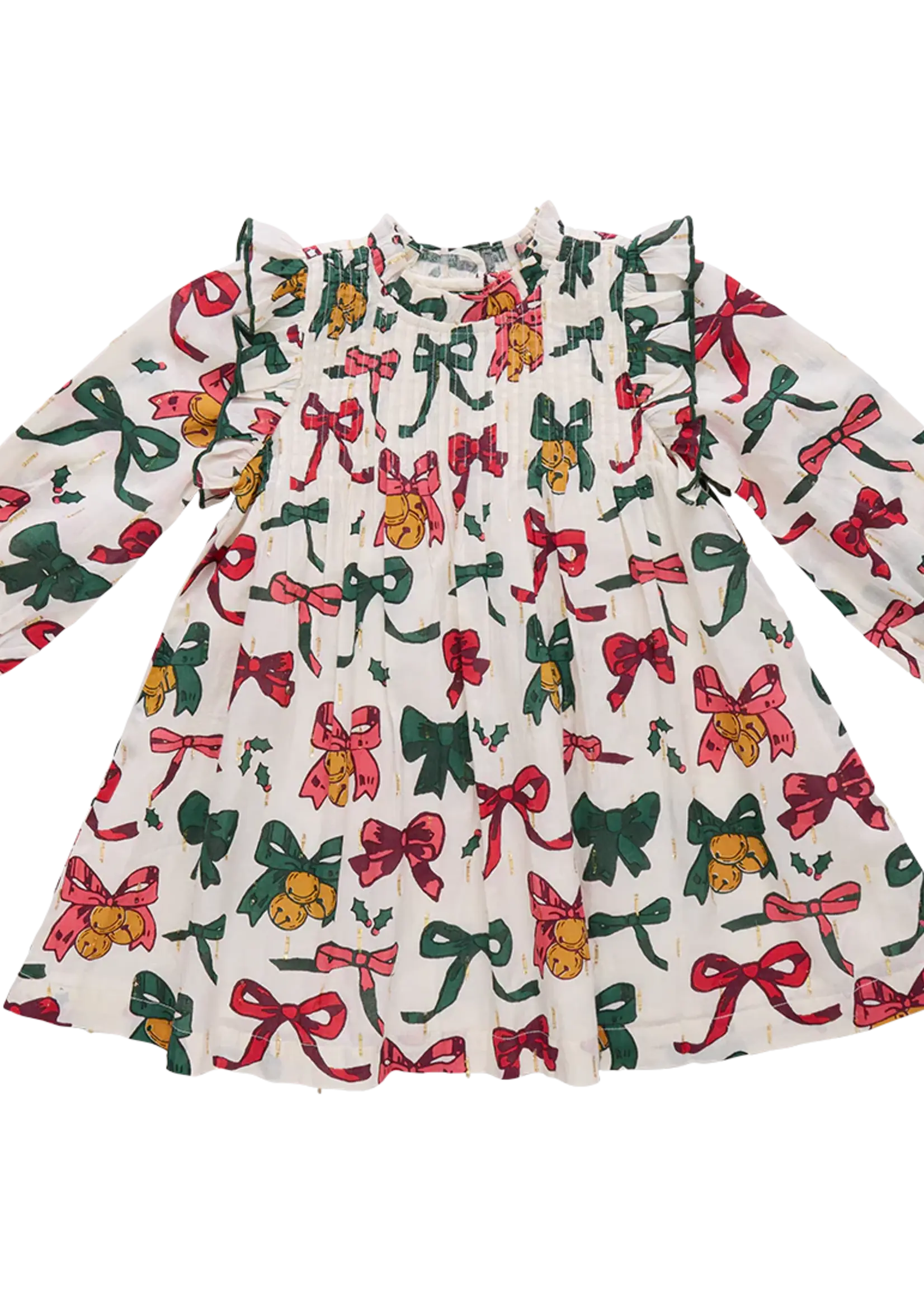 Pink Chicken baby girls jaipur dress set- christmas bows and bells