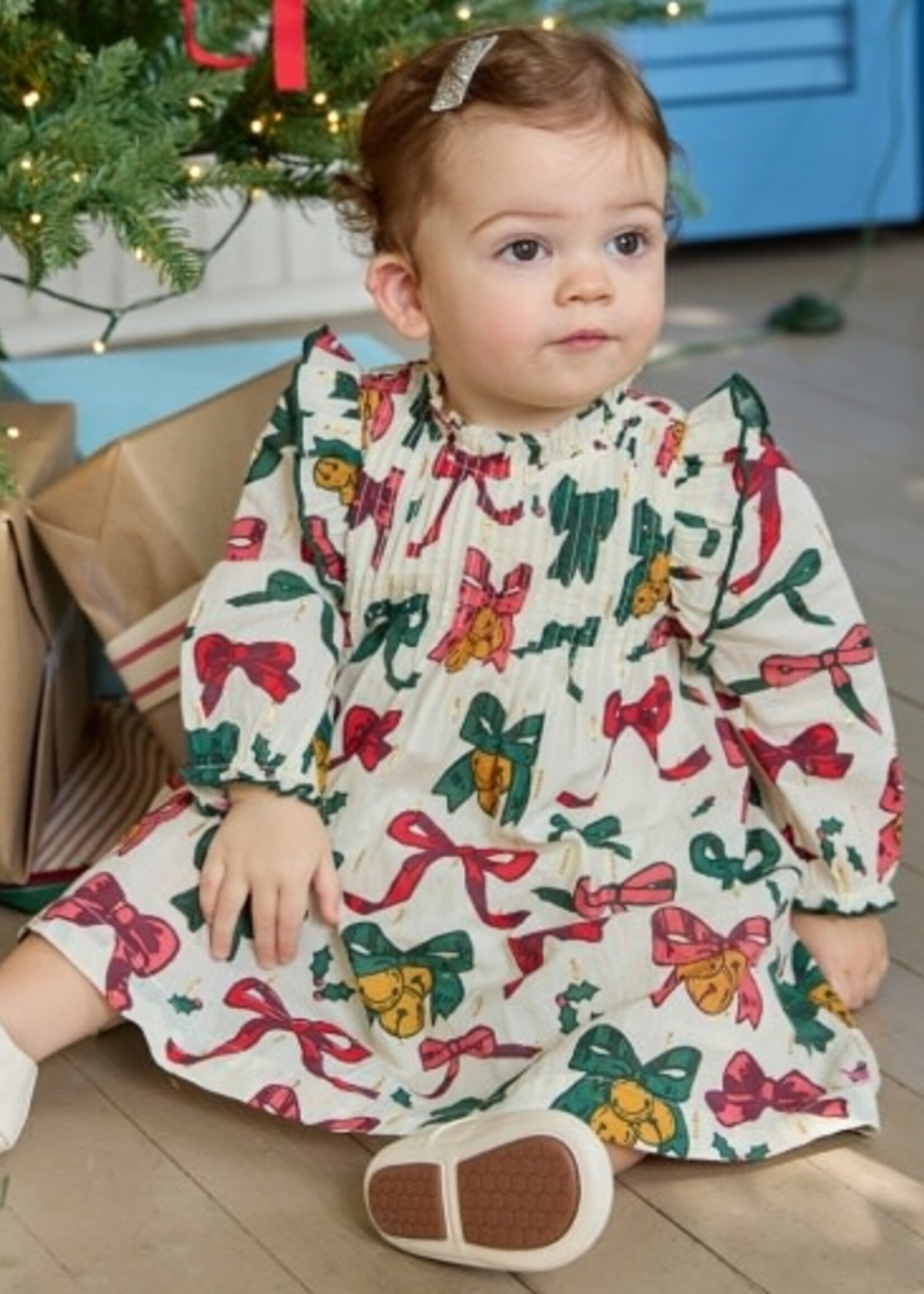 Pink Chicken baby girls jaipur dress set- christmas bows and bells
