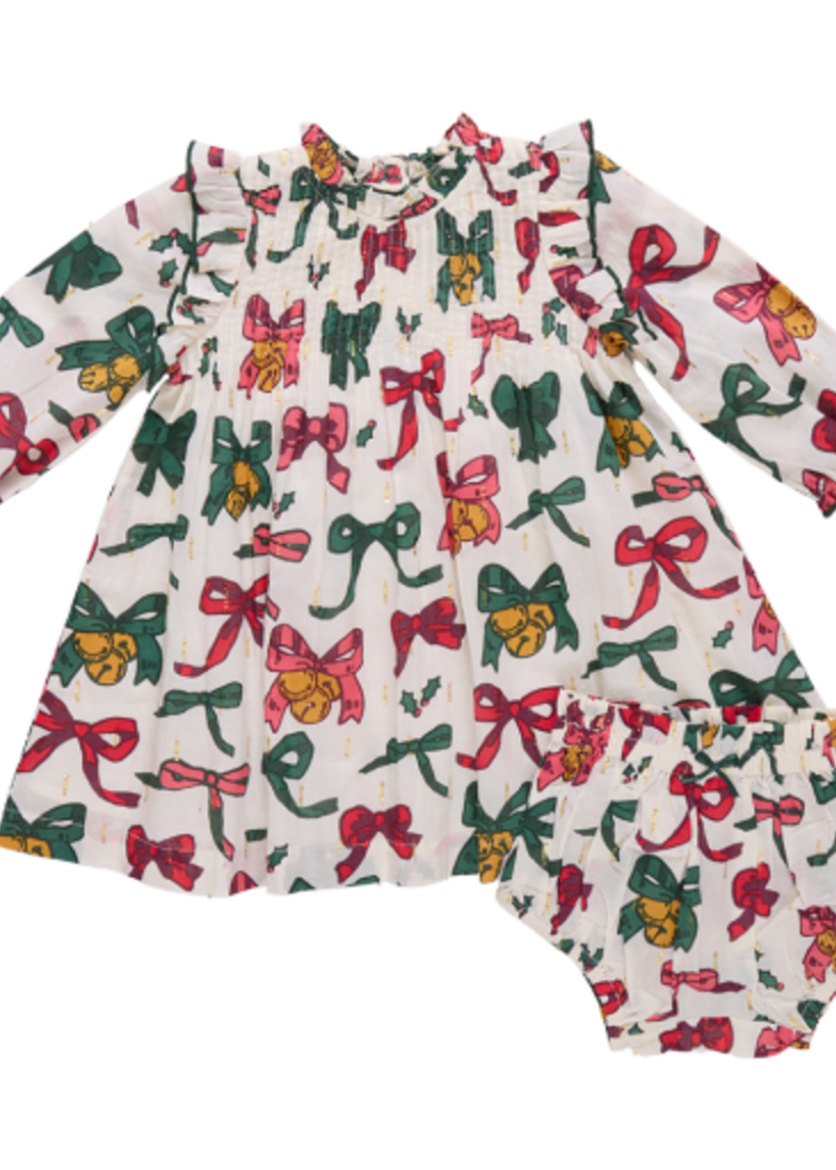 Pink Chicken baby girls jaipur dress set- christmas bows and bells