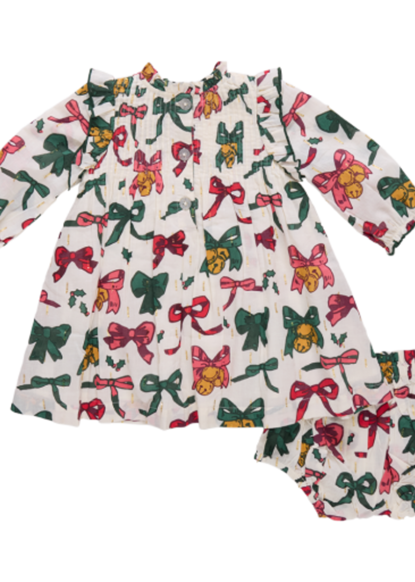 Pink Chicken baby girls jaipur dress set- christmas bows and bells