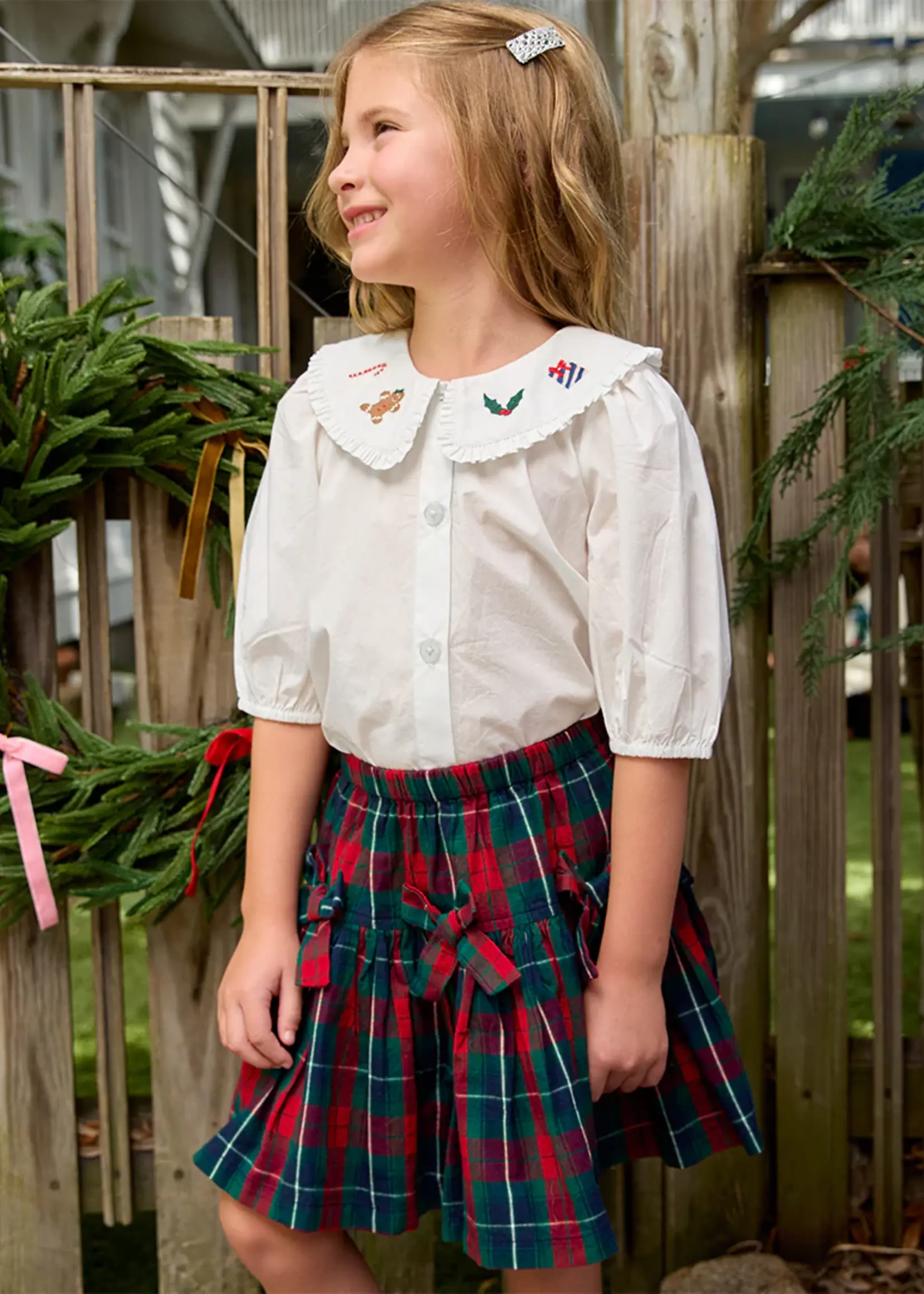 Pink Chicken girls maribelle bow skirt - red tartan