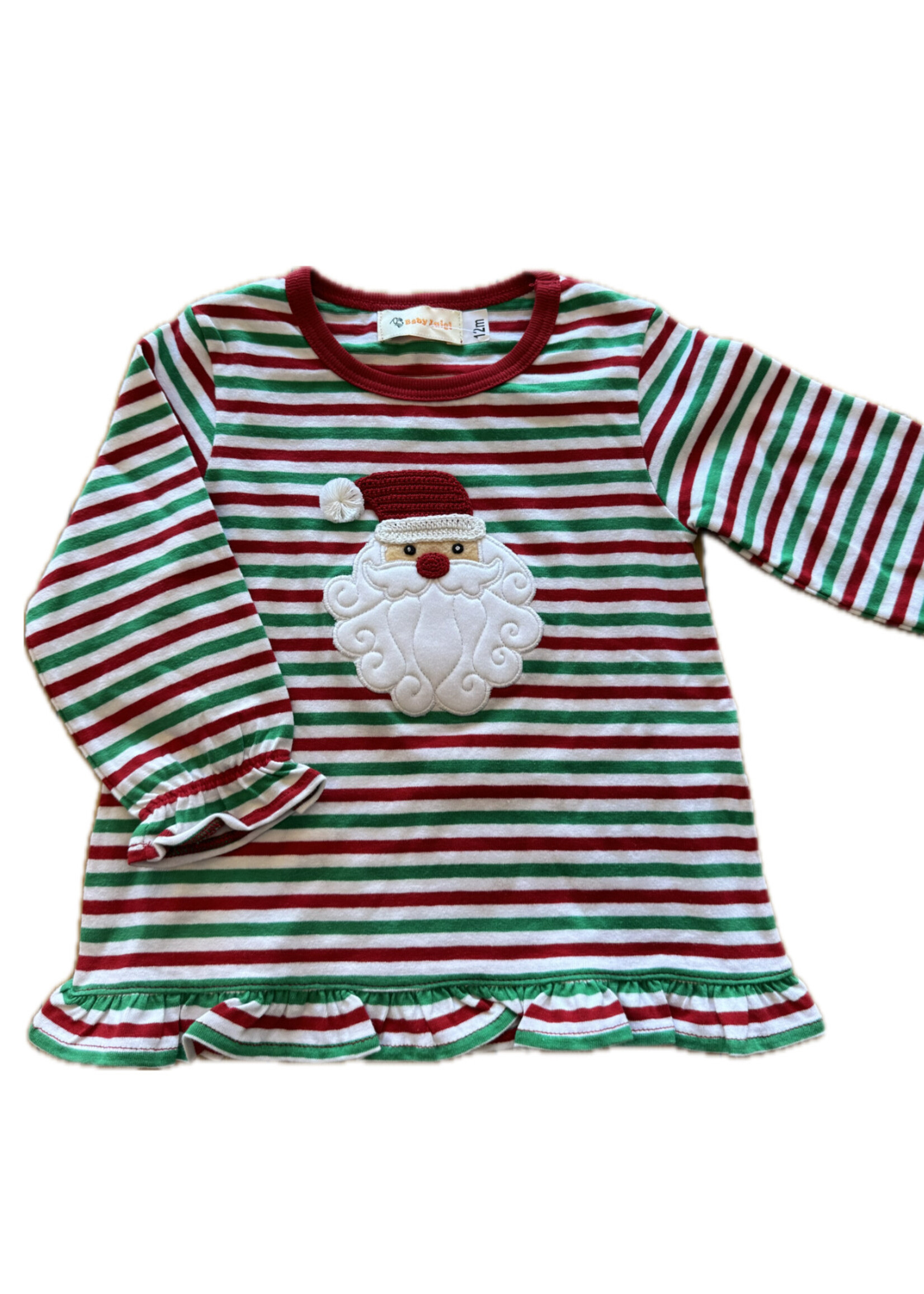 Luigi Kids Girls Stripe L/S Santa Head T-Shirt