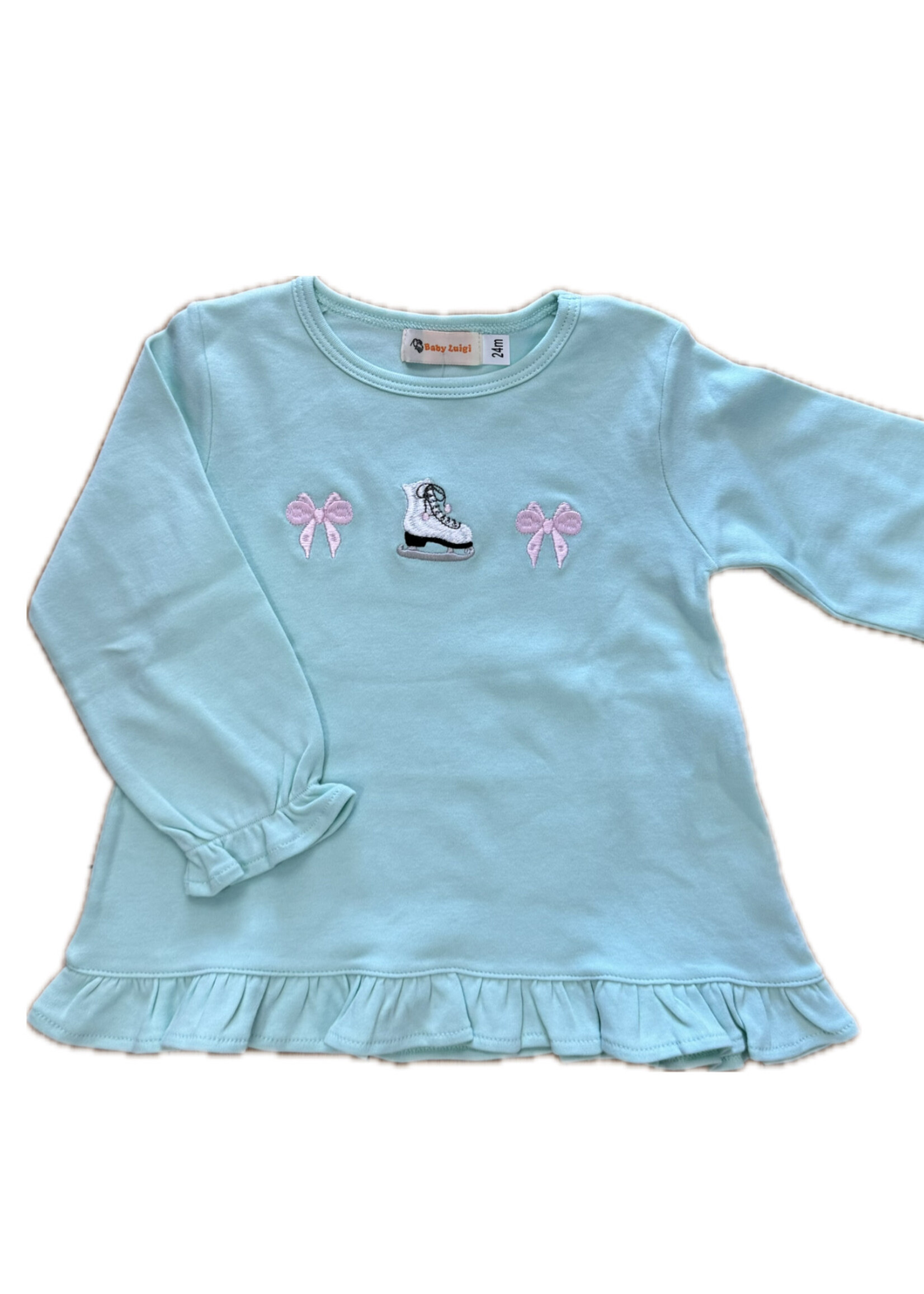 Luigi Kids Girls L/S 3 Bow, Ice Skate Icons T-Shirt