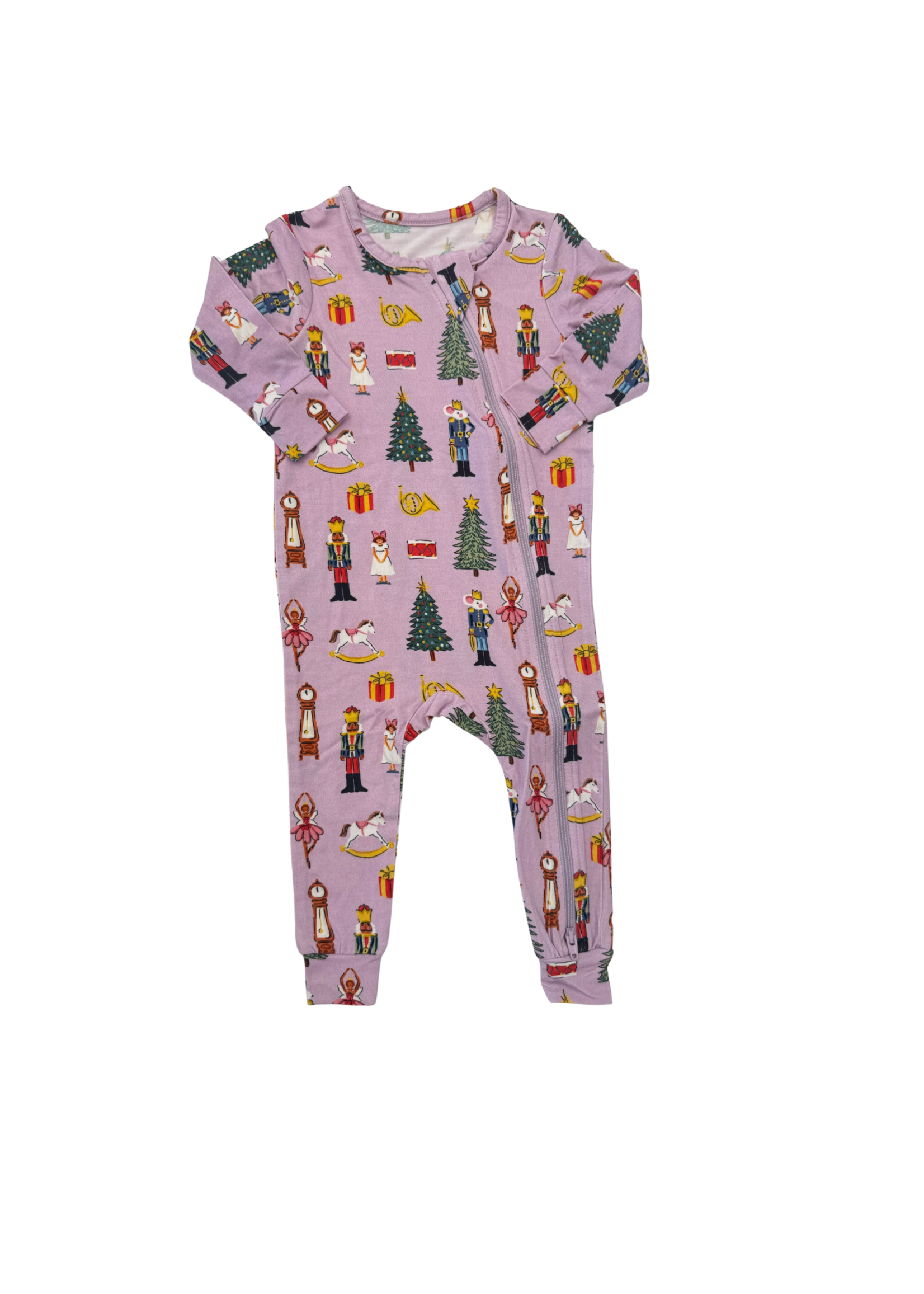 Pink Chicken baby bamboo romper - lavender nutcracker