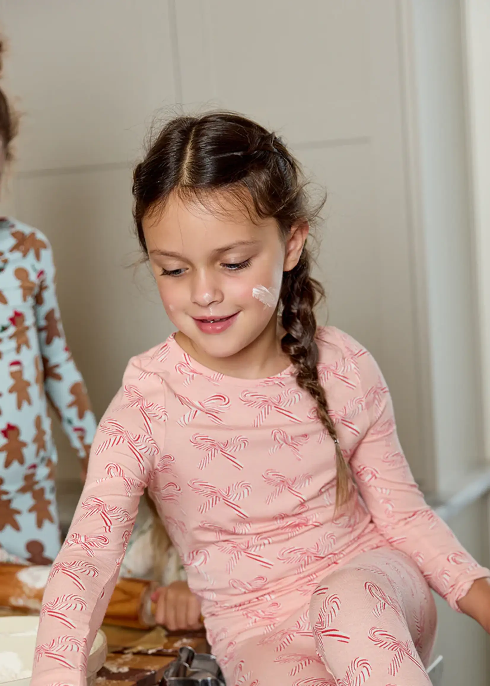 Pink Chicken kids bamboo pj set - candy cane bows