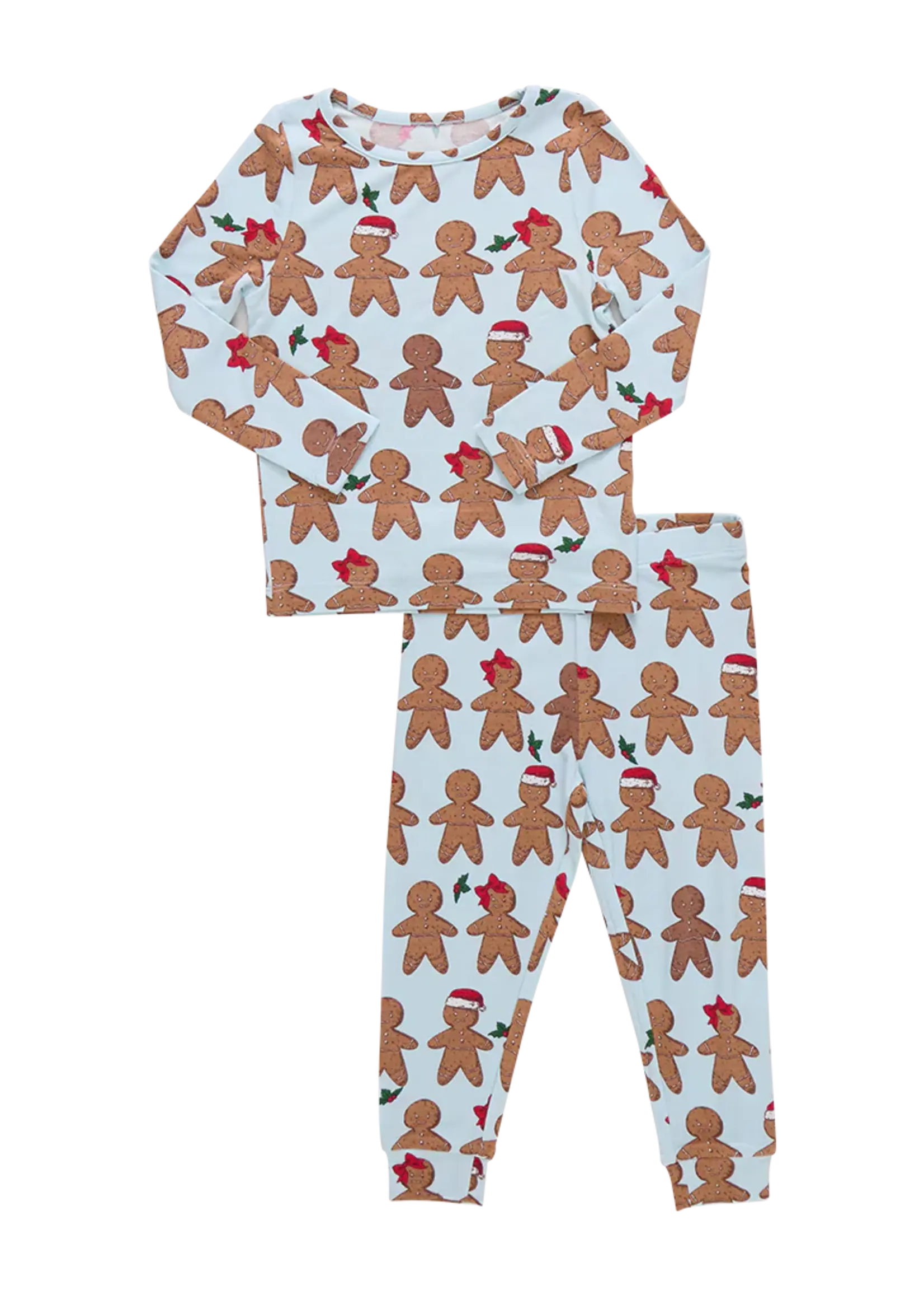 Pink Chicken kids bamboo pj set - light blue gingerbread