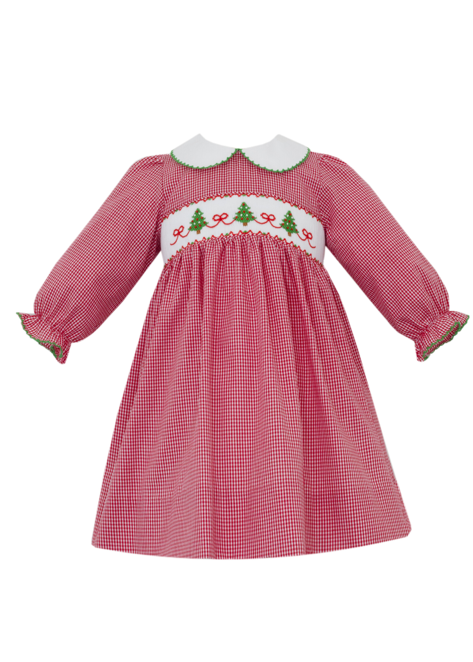 Petit Bebe Xmas TREES W/BOWS Dress L/S