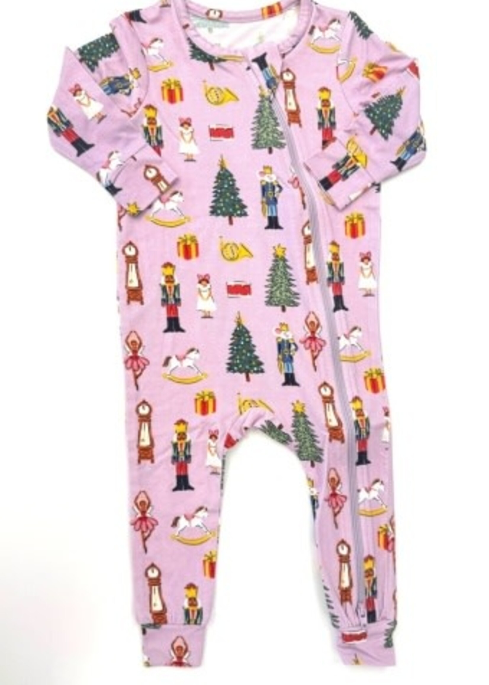 Pink Chicken baby bamboo romper - lavender nutcracker