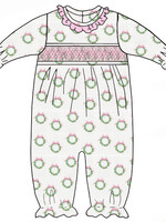 Petit Bebe HOLIDAY PINK WREATH long footie