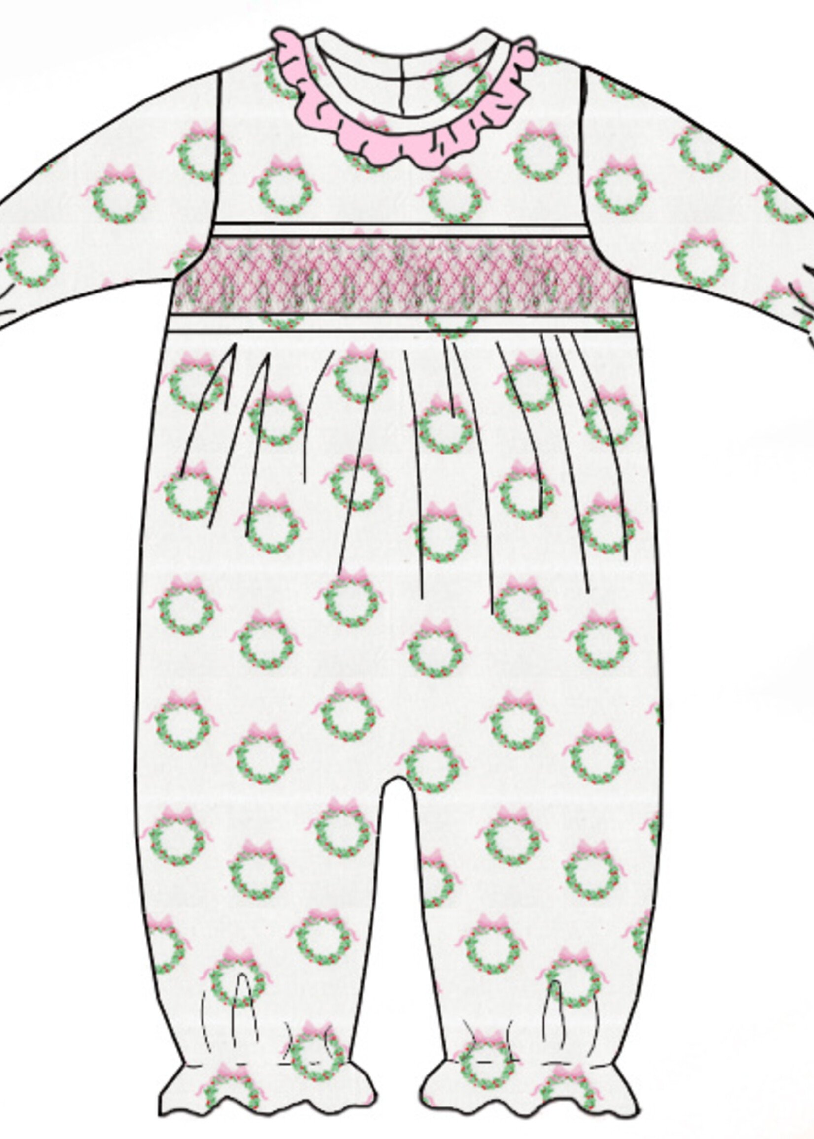 Petit Bebe HOLIDAY PINK WREATH long footie