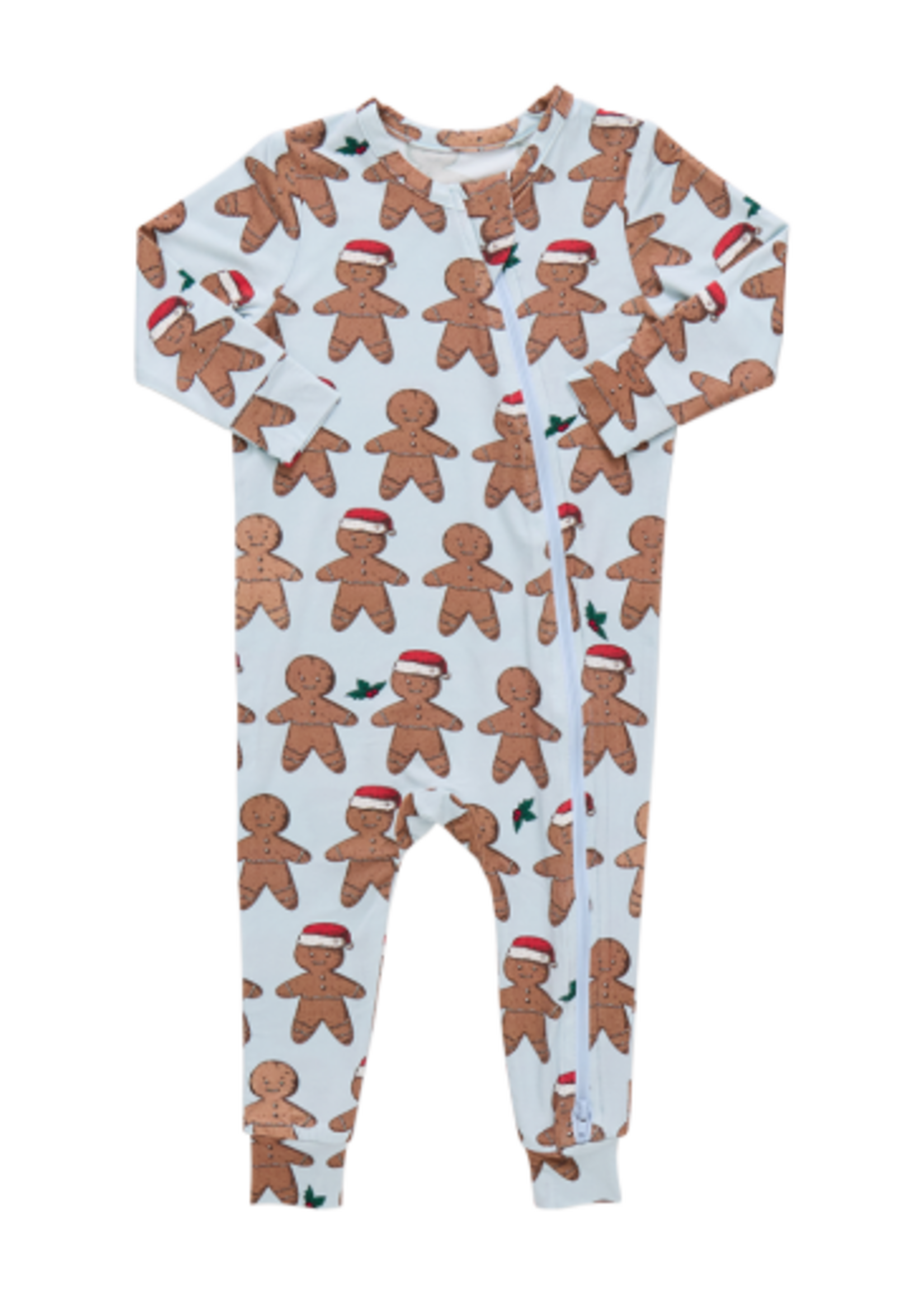 Pink Chicken baby bamboo romper - light blue gingerbread