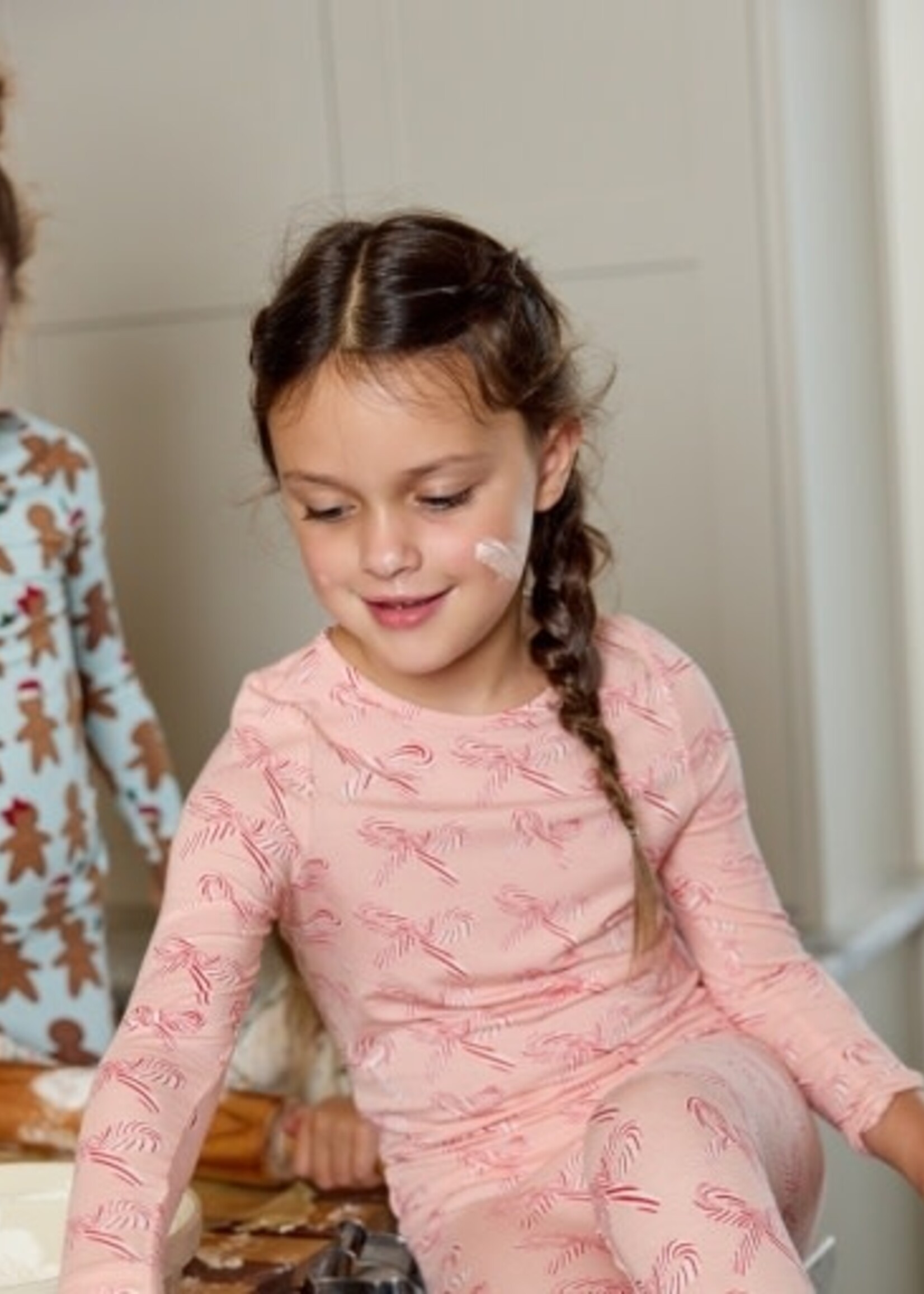 Pink Chicken kids bamboo pj set - candy cane bows