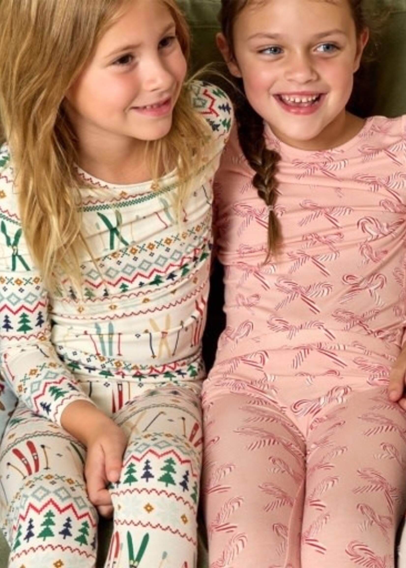 Pink Chicken kids bamboo pj set - candy cane bows