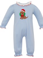 Claire and Charlie Puppy Wreath Girls Long Romper