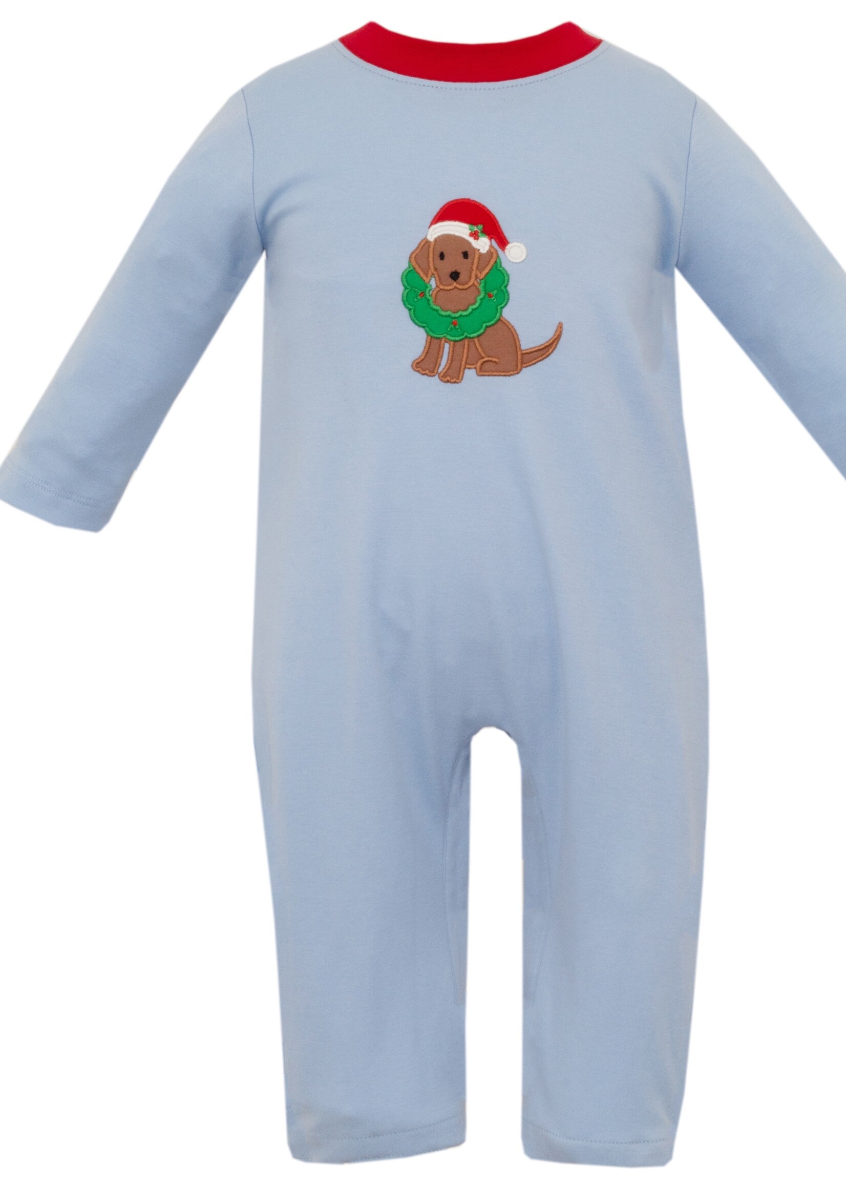 Claire and Charlie Puppy Wreath Boys Long Romper