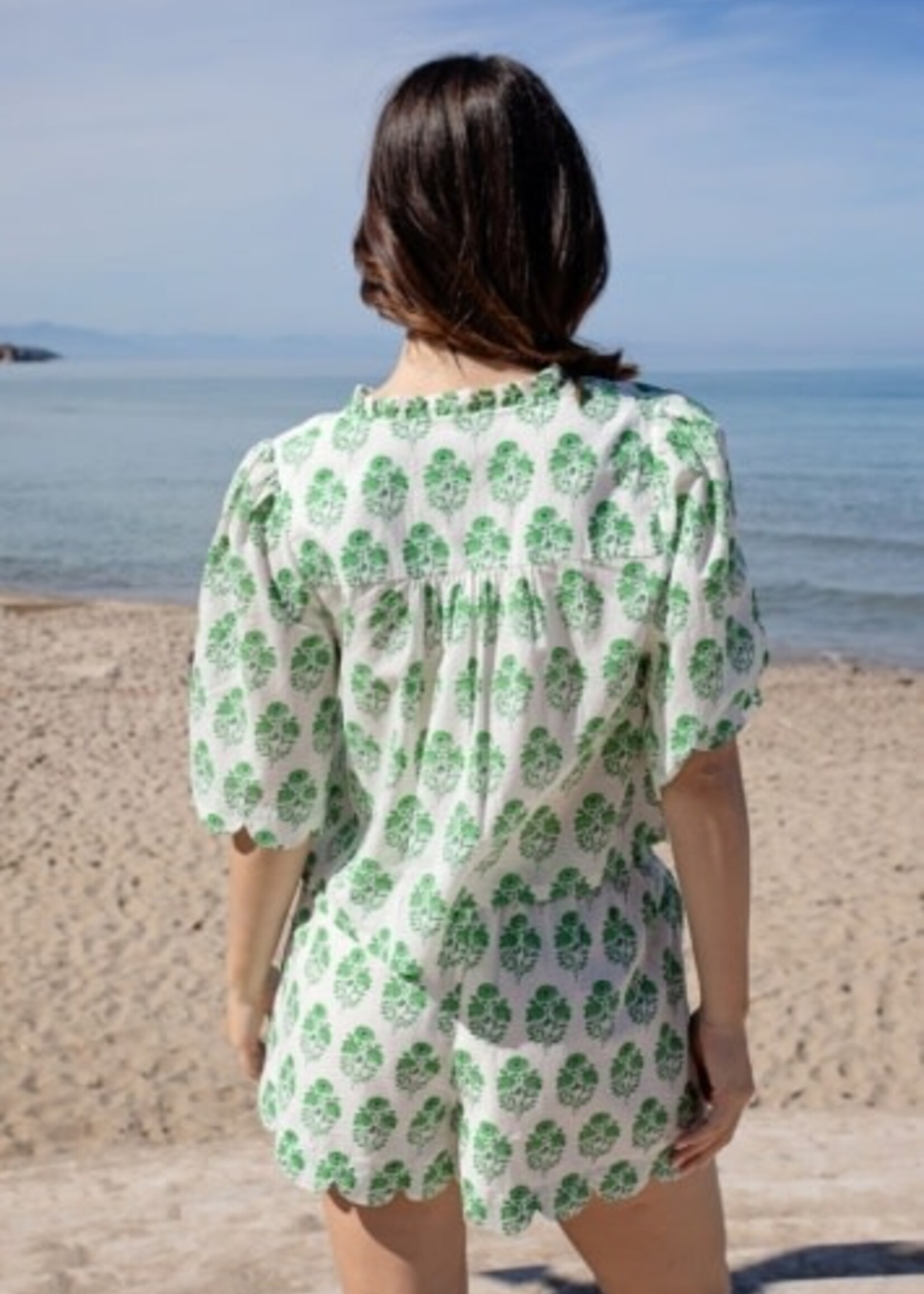 Pink Chicken womens misha scallop top - green strawflower