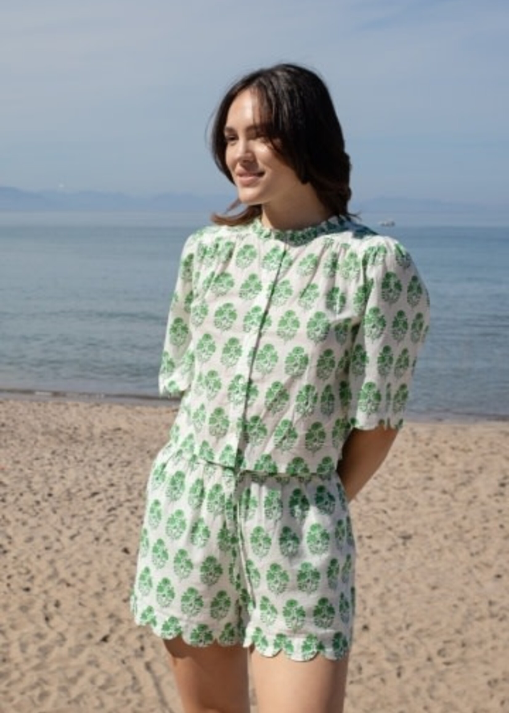 Pink Chicken womens misha scallop top - green strawflower