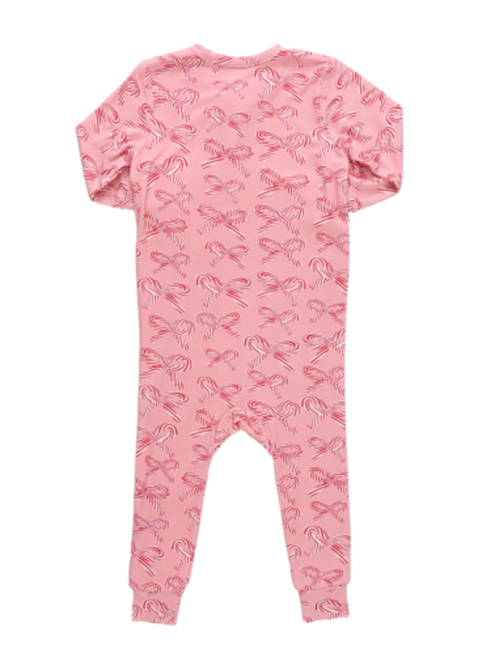 Pink Chicken baby ruffle bamboo romper - candy cane bows