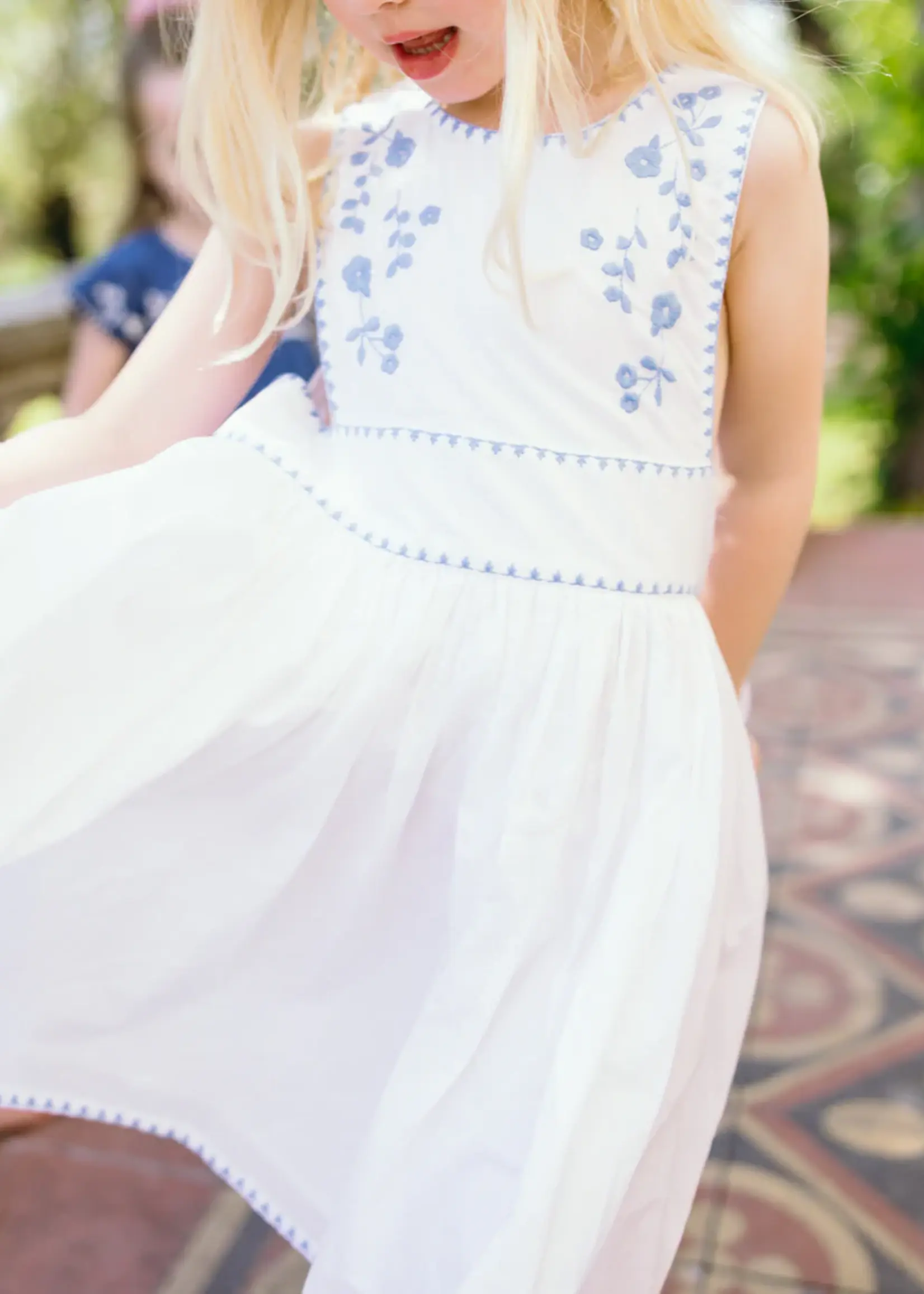 Minnow girls embroidered pinafore dress