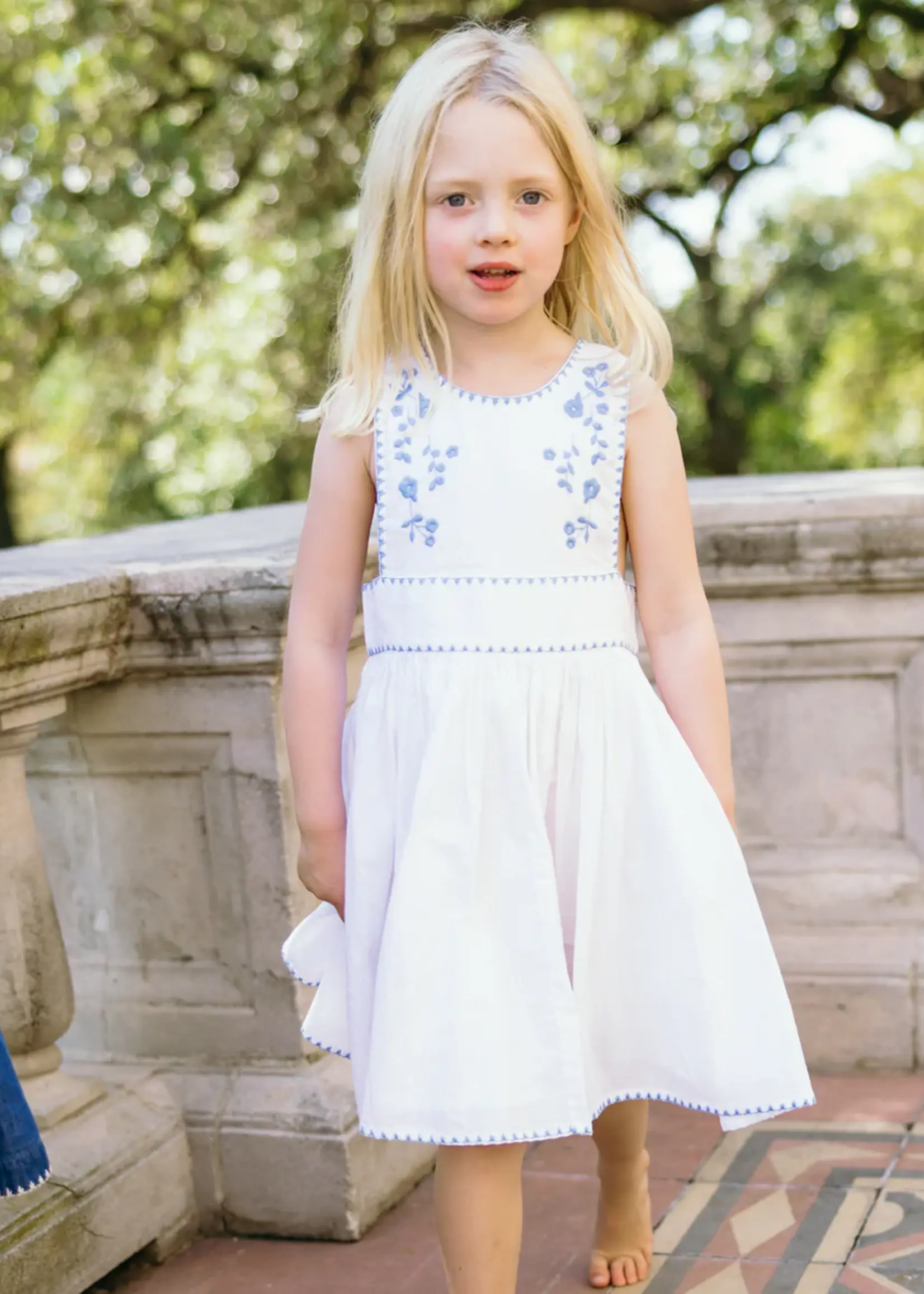 Minnow girls embroidered pinafore dress