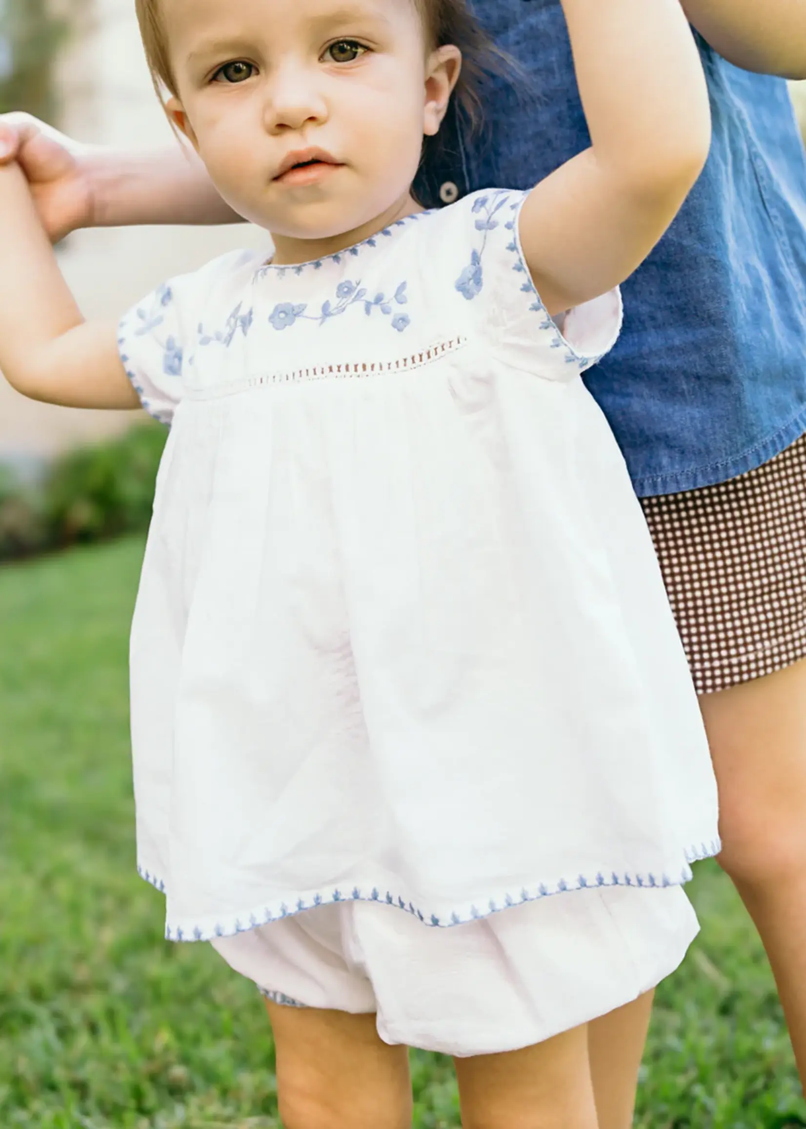 Minnow girls embroidered top and bloomer set