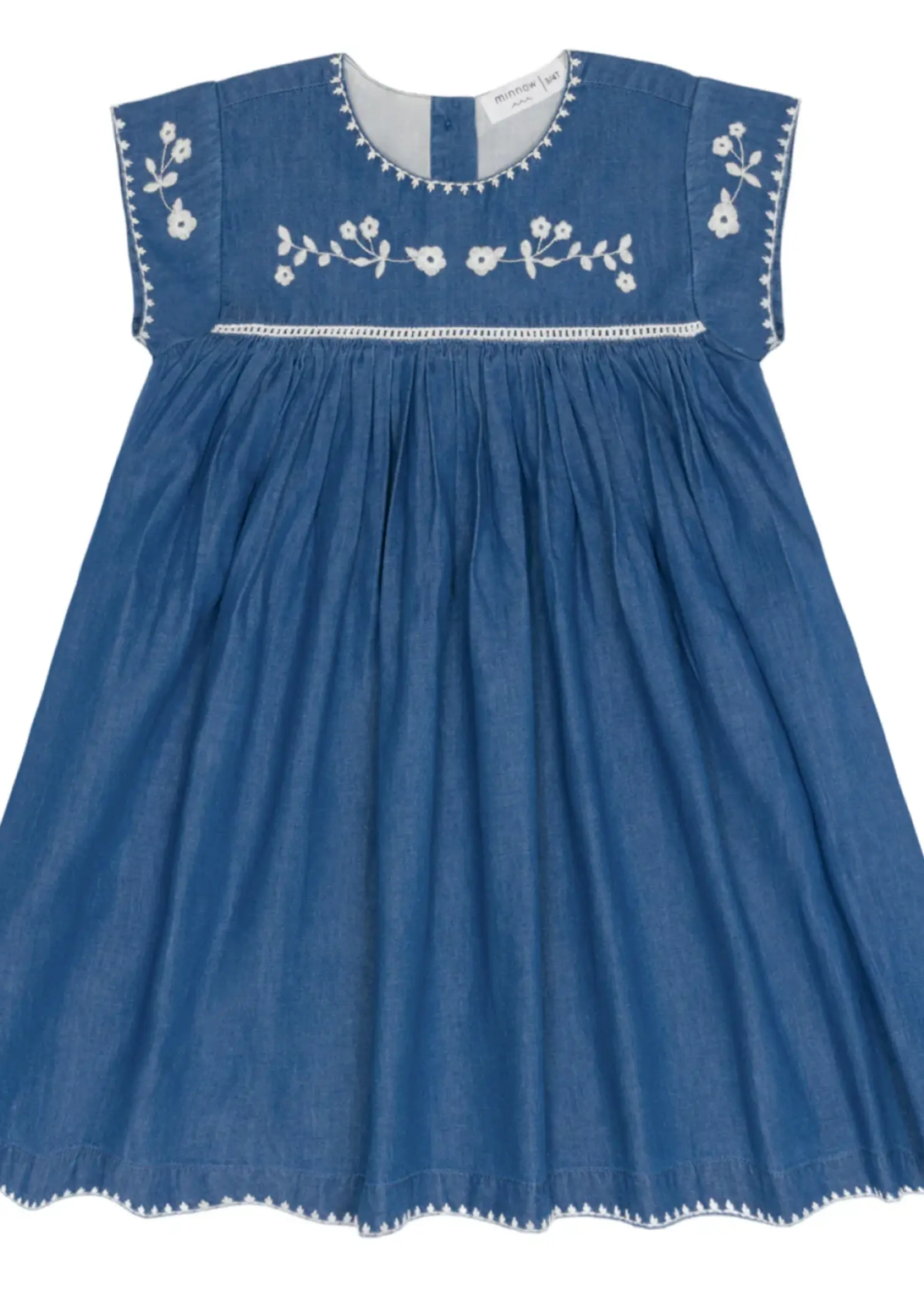 Minnow girls embroidered cap sleeve dress