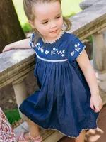 Minnow girls embroidered cap sleeve dress