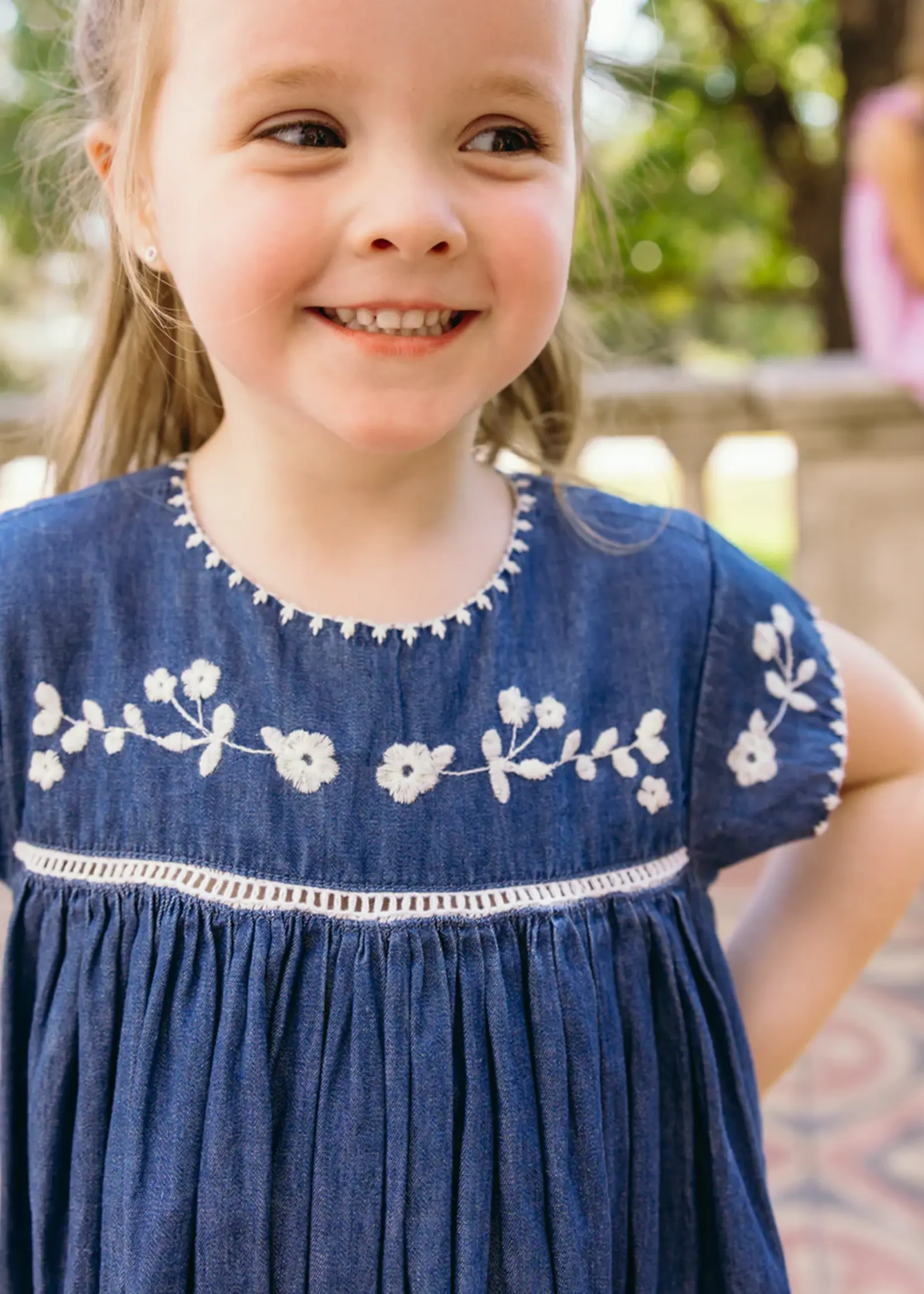 Minnow girls embroidered cap sleeve dress