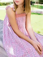 Minnow girls smocked dress with flutter sleeves