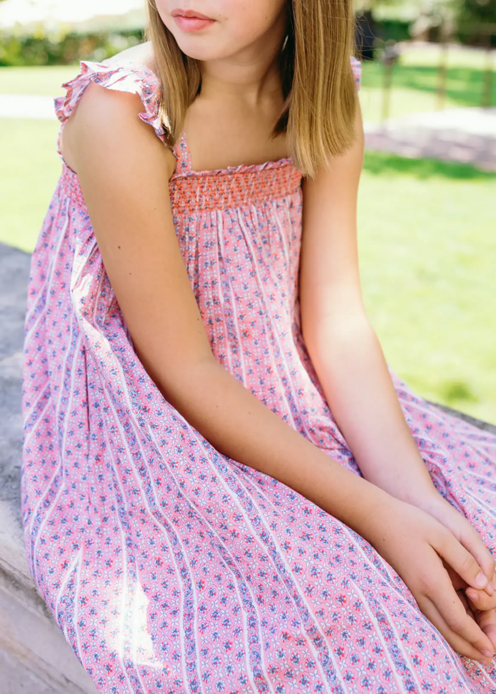 Minnow girls smocked dress with flutter sleeves