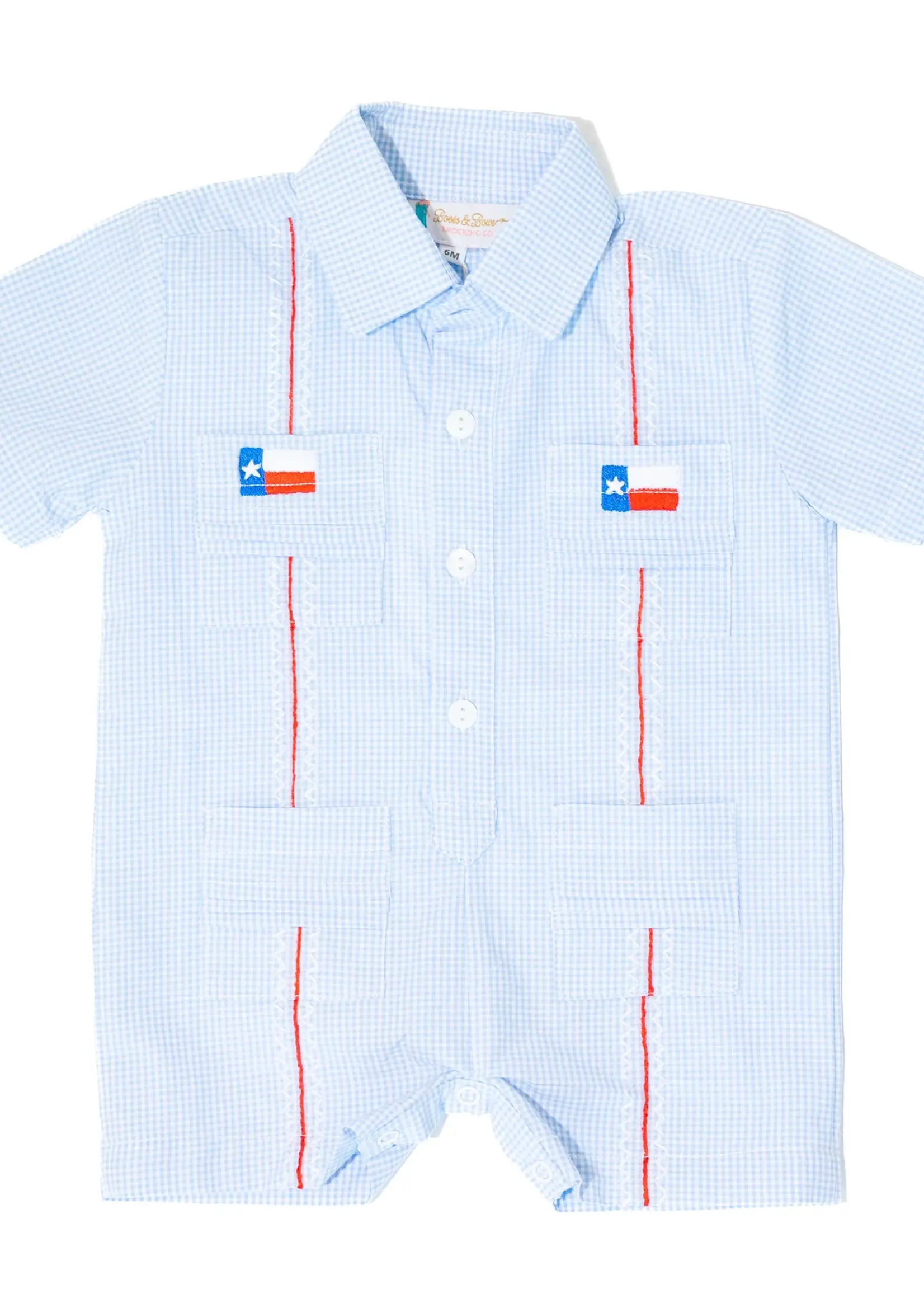Boots and Bows Boys Texas Flag Guayabera Romper