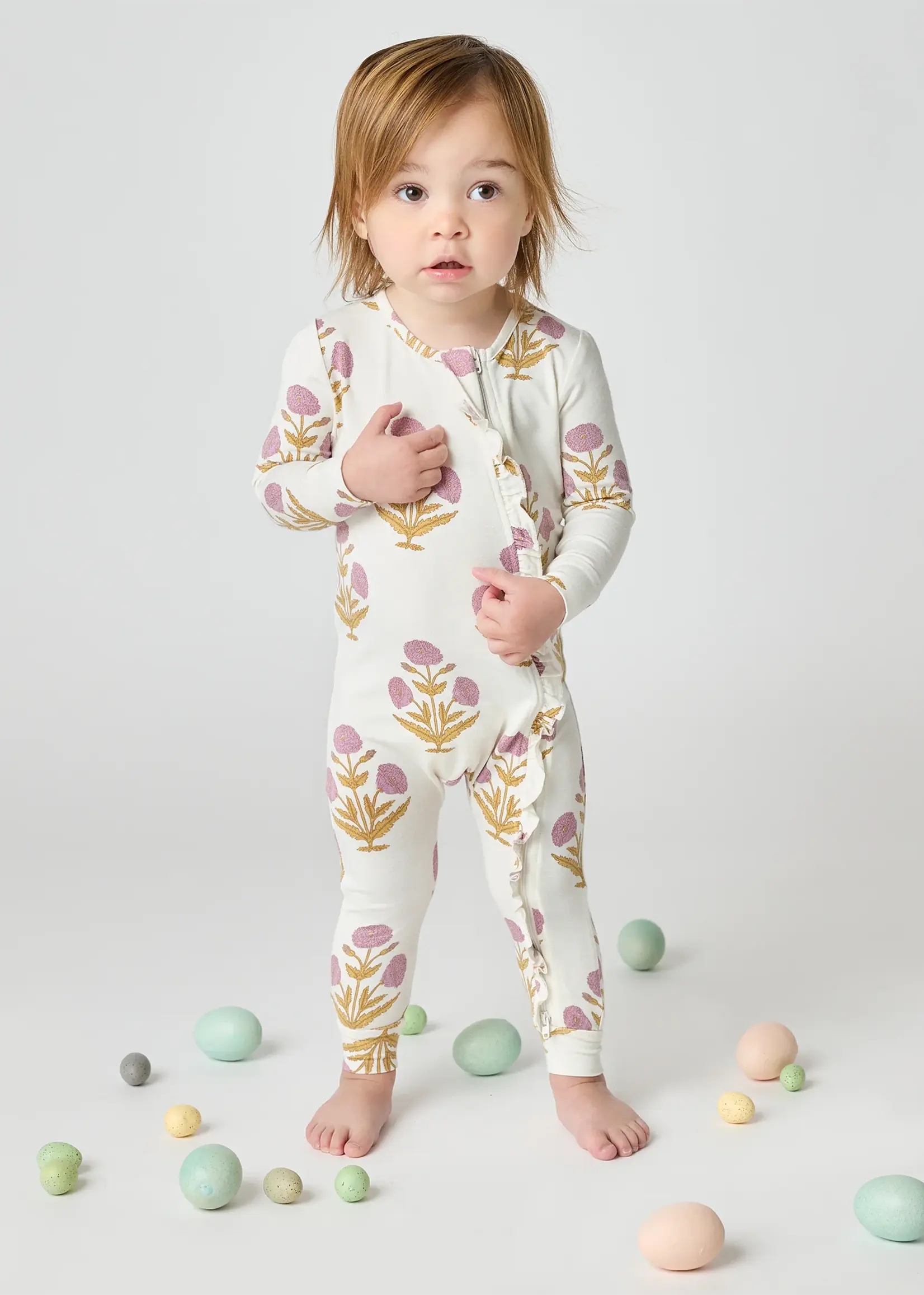 Pink Chicken Baby Ruffle Bamboo Romper