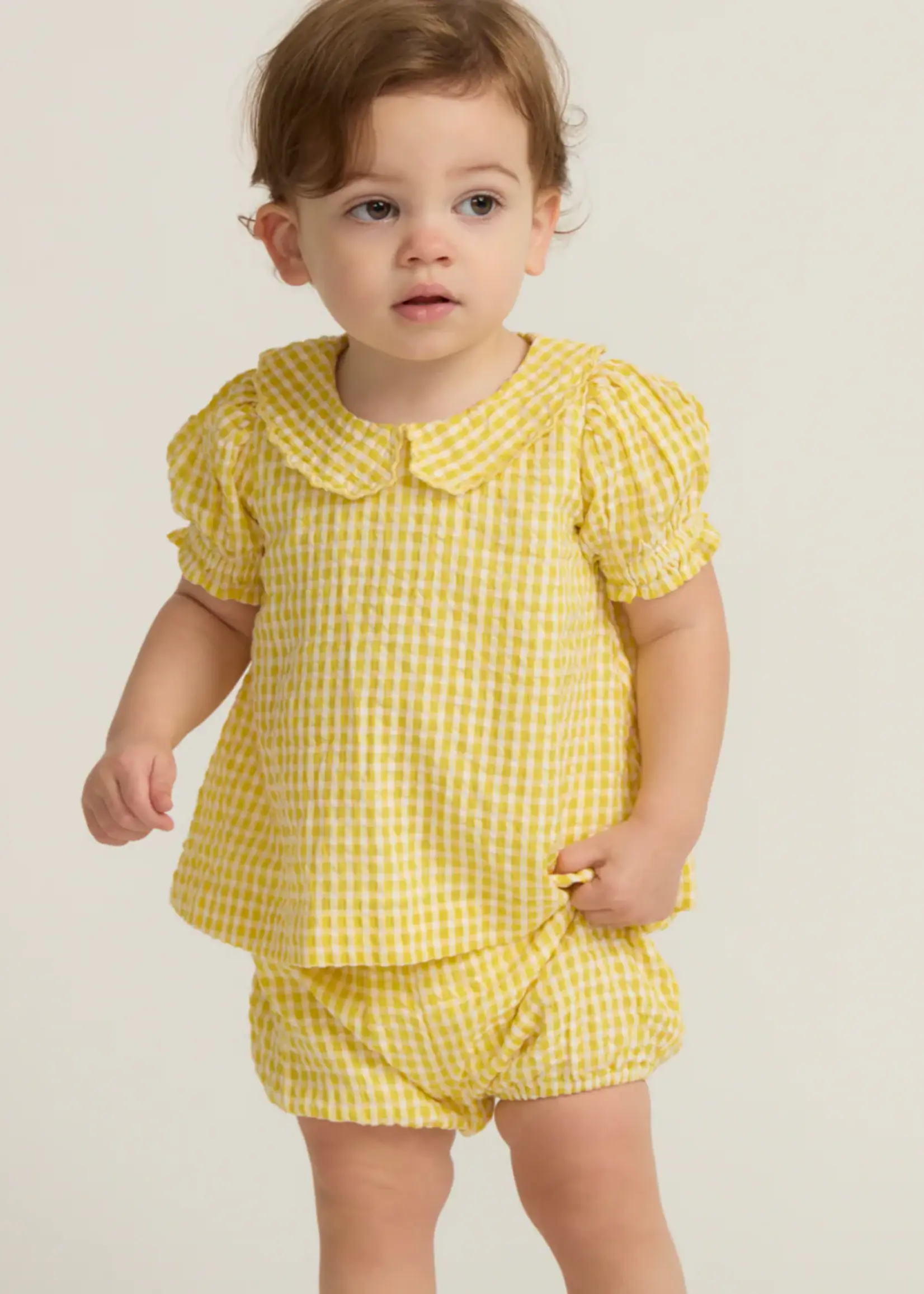 Minnow Baby ruffle sleeve top and bloomer set