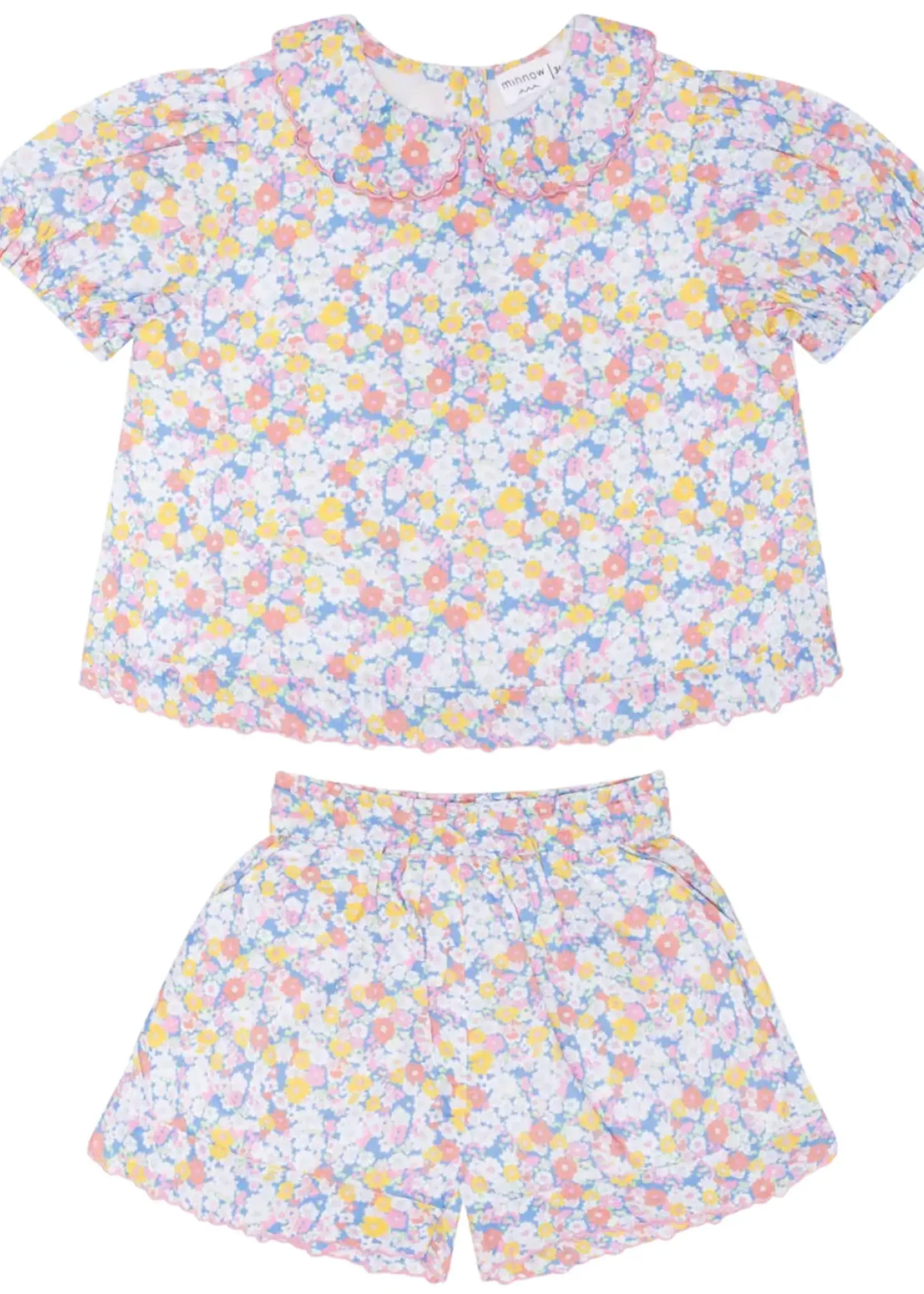 Minnow girls puff sleeve short set