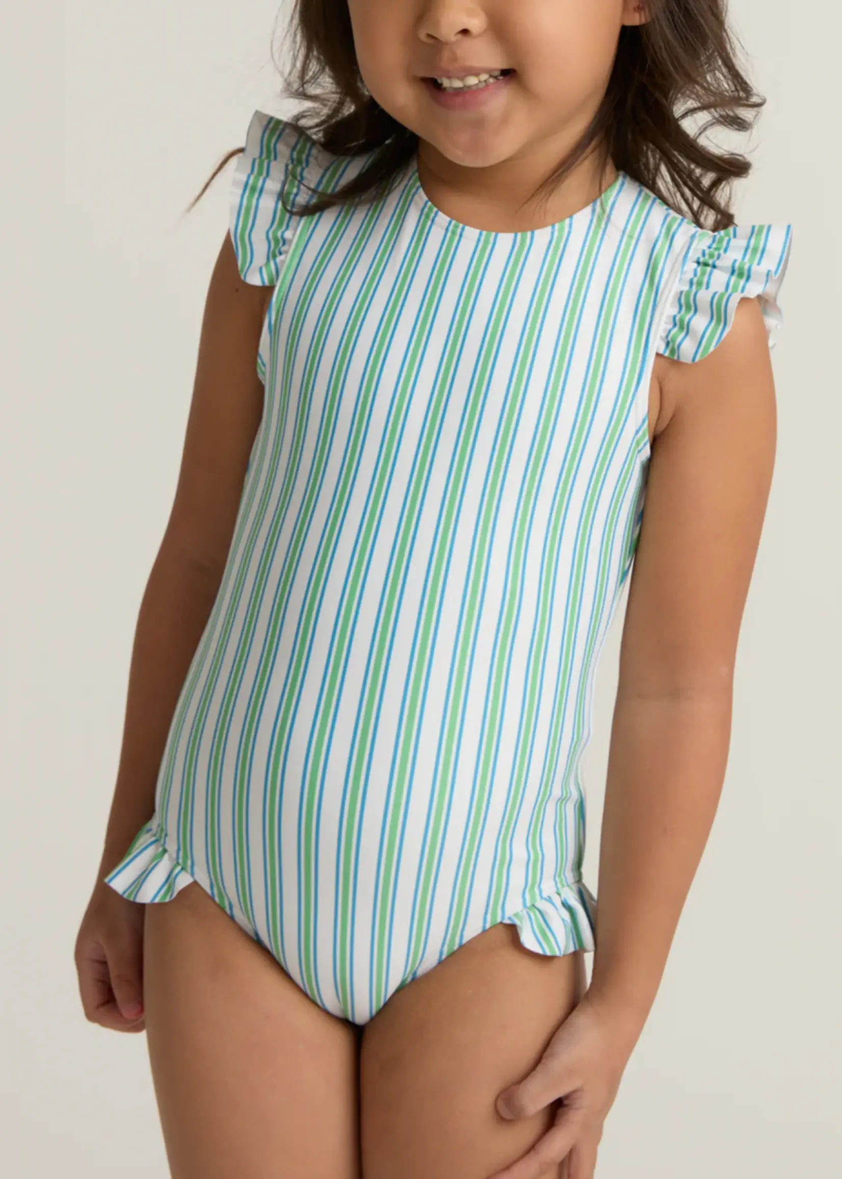 Minnow ruffle cap sleeve rashguard one piece